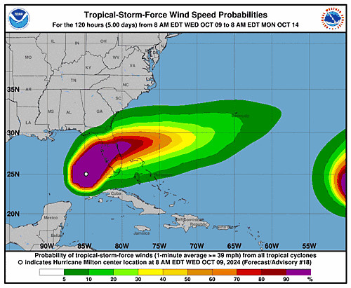 Hurricane Milton 34-Knot Wind Speed Probabilities