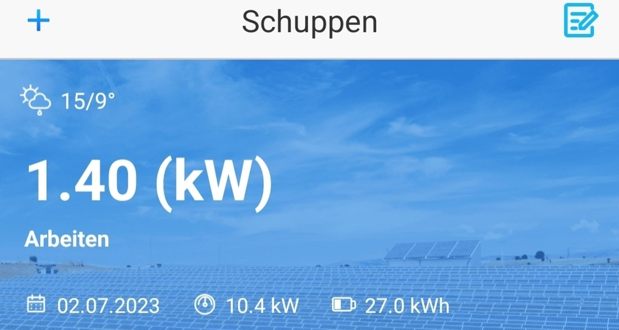 Das waren mal 4kW, inzwischen nur noch 1.4kW vom Dach.