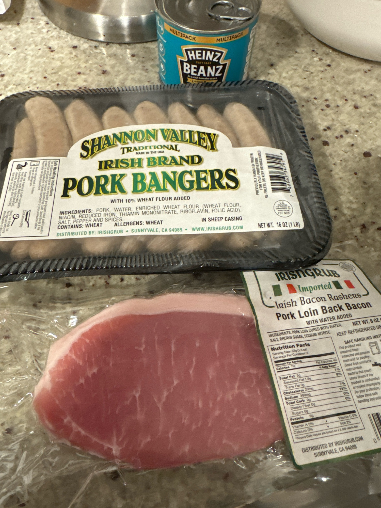 Picture of “Irish” sausage and bacon from the USA