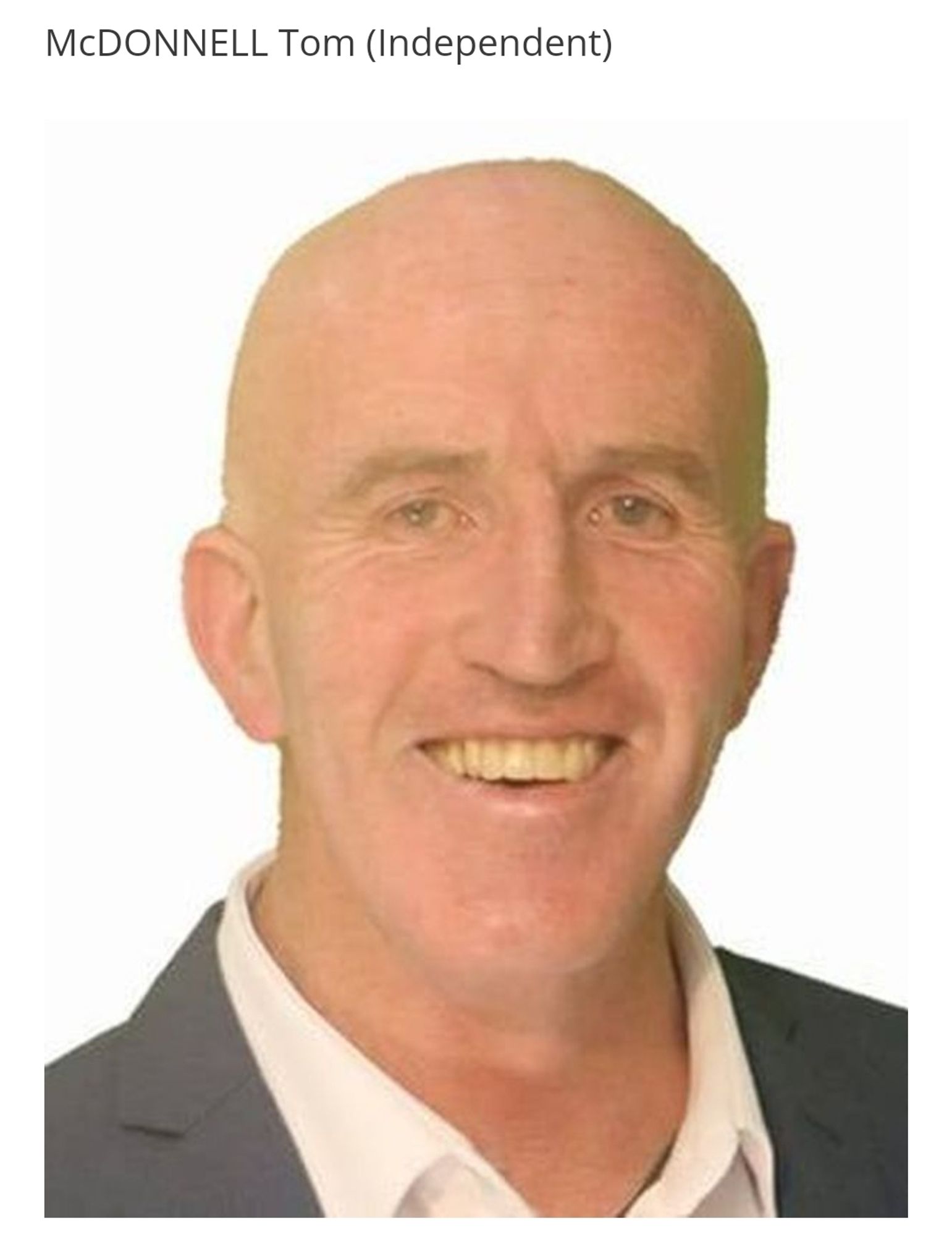 A phot of McDonnell Tom (Independent), a bald, middle aged Irish man who wants the women of Ireland to "breed" more, presumably with anyone but him