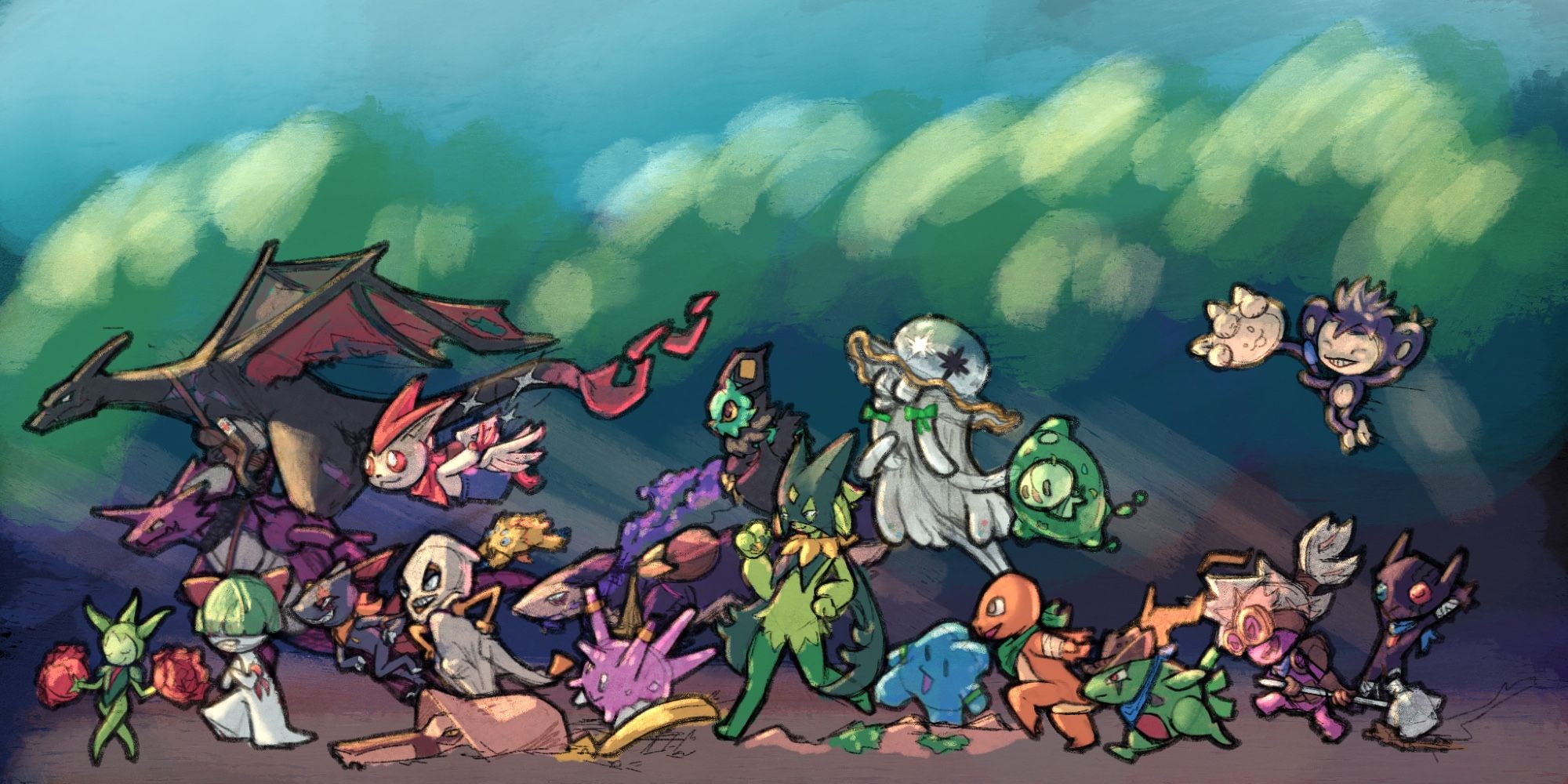 Dm : Kai Nidoking 

Red team
Hortis Roselia
Ruby Ralts
Helios Charizard
Cosmo Victini

Team orange
Gollo Sneasel
Starke Scraggy?
Tuk Joltik
Elgie-S Corsola

Team yellow
Ash Korkorok
Tiffy Meowscarada
Tashi Typhlosion
Siren Noibat

Team Green
Dip ditto
Miles Nihilego
Lucent Duosion
Azar Charmander

Team Blue
Sheriff LarTarBell Larvitar
Opal Tinkatuff
Kite Sableye
Mo Aipom