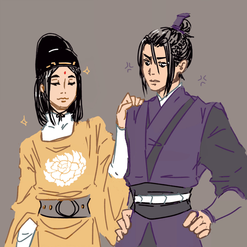 jin guangyao & jiang cheng from mdzs, jgy is sparkling serenely and jc looks irate but that's just his rbc