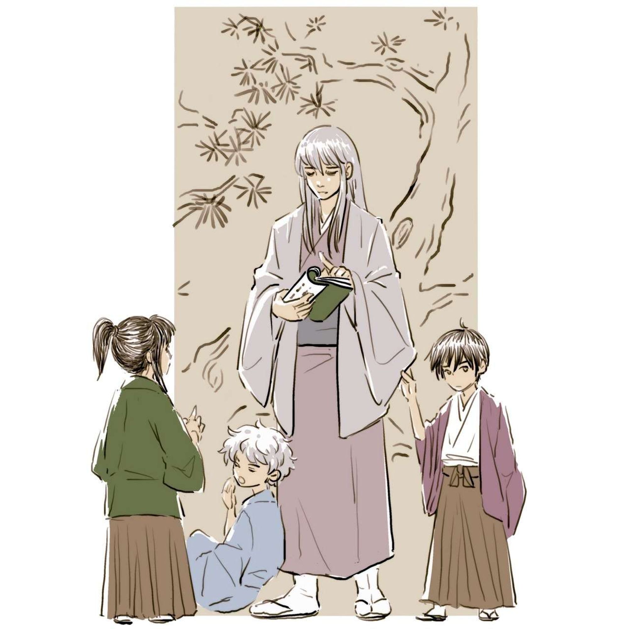 [ gintama fanart ] shouyou sensei with young katsura, gintoki, and takasugi