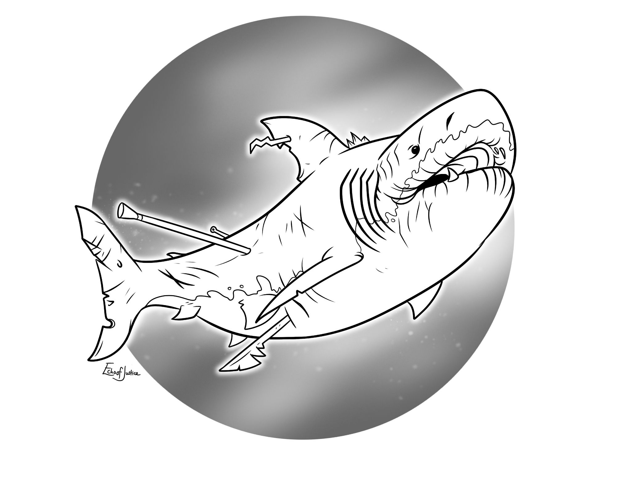 Linework for a shark battle pet coloring page