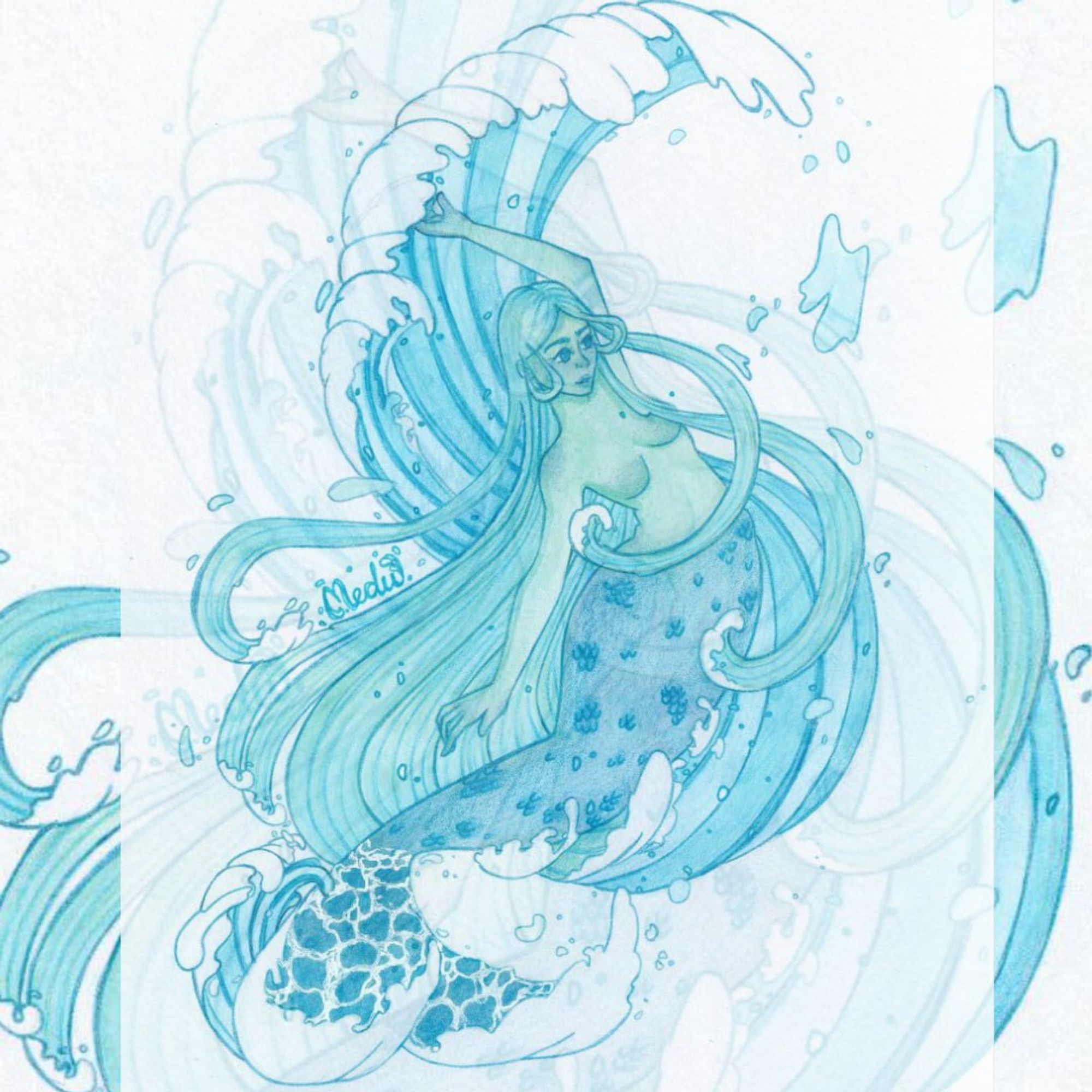 Full color of the Mermaid that create Waves with a tail that looks like tiny little waves