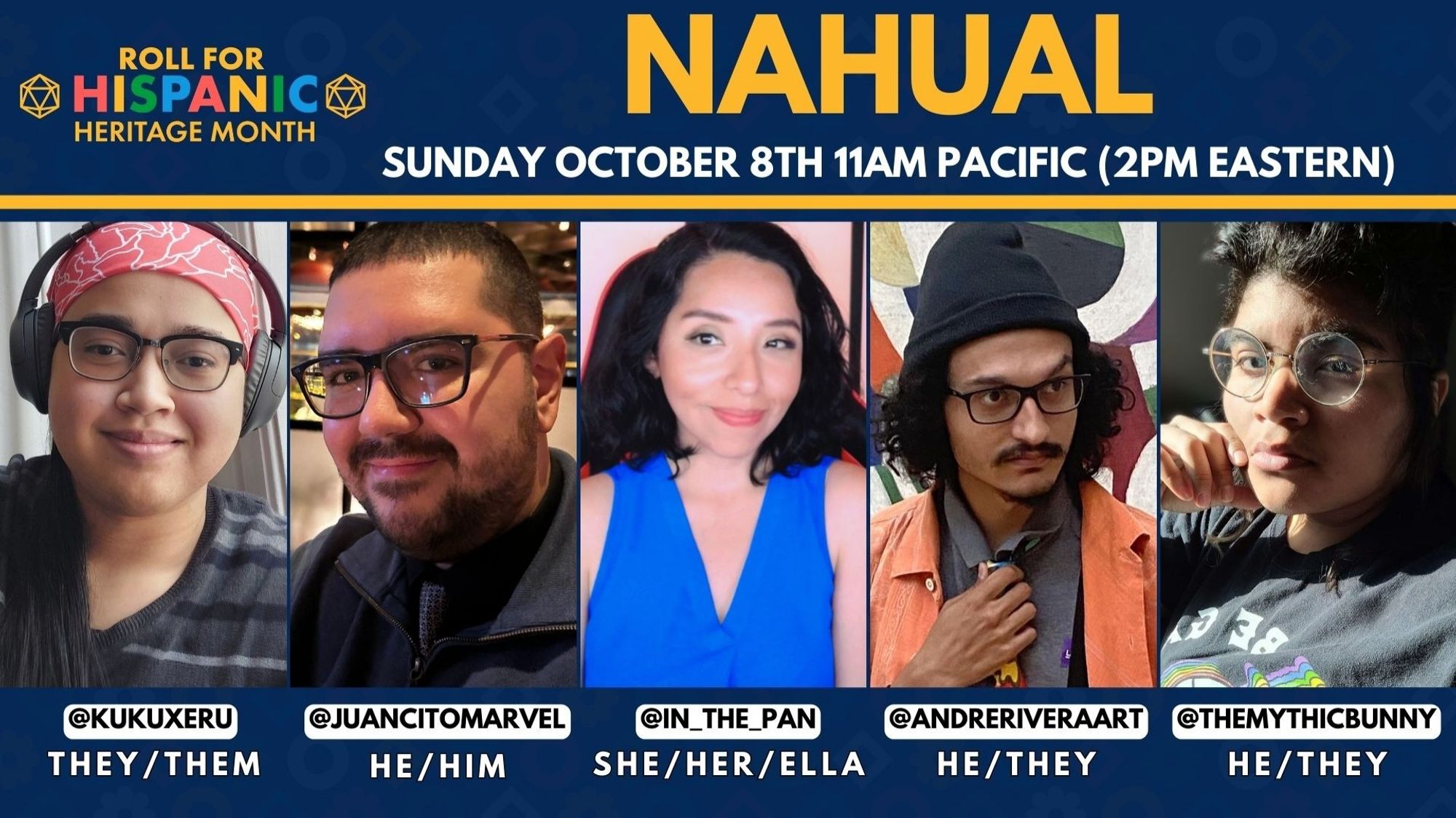 Let's start off our Sunday October 8th at 11am with a wonderful crew playing a very dear to my heart game of Nahual RPG.

GM: @kukuxeru 

Players:
@juancitomarvel, @in_the_pan, @andreriveraart and @TheMythicBunny