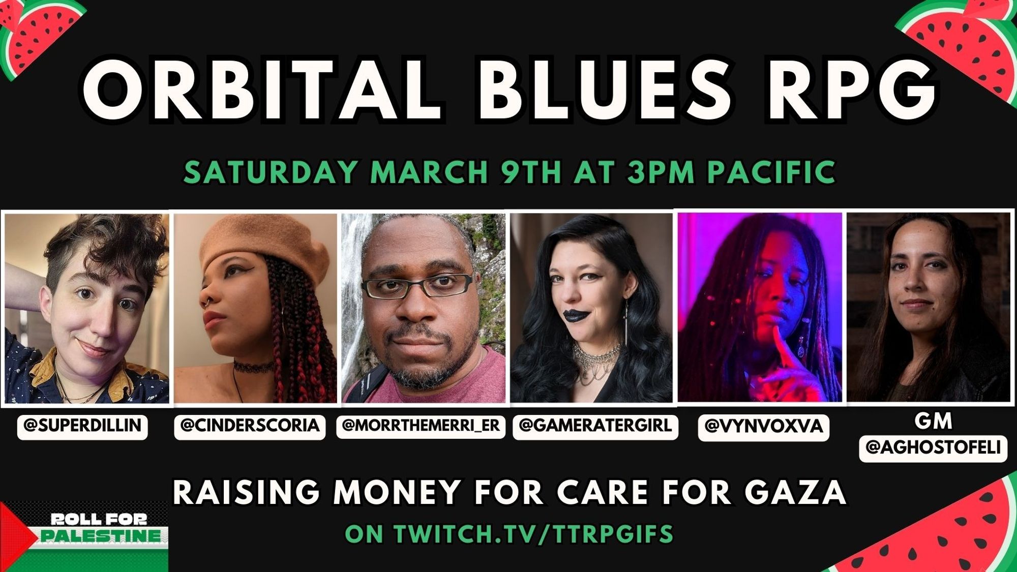 Next up, we will have an Orbital Blues RPG and I am so excited because this group is amazing and Orbital Blues rocks!

GM: @aGhostofeli  

Players: @Superdillin @CinderScoria @morrthemerri_er @GameRaterGirl @VynVoxVa  
📅Saturday, March 9th at 3pm Pacific