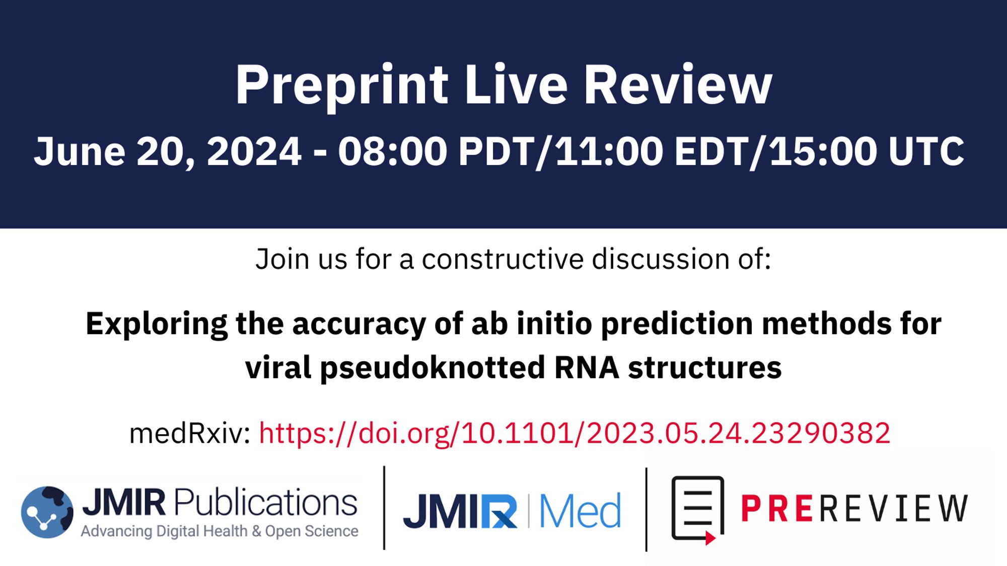 PREreview & JMIR Publications Live Review Thursday June 20 at 3pm UTC