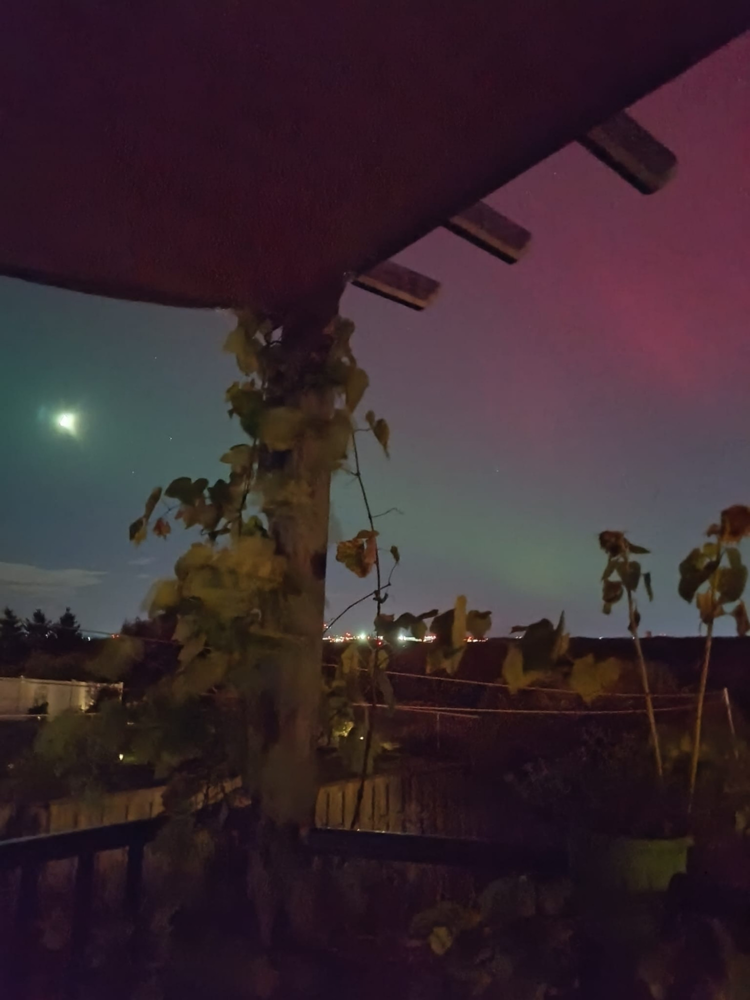 View of the Aurora and the moon overlooking Morris Lake