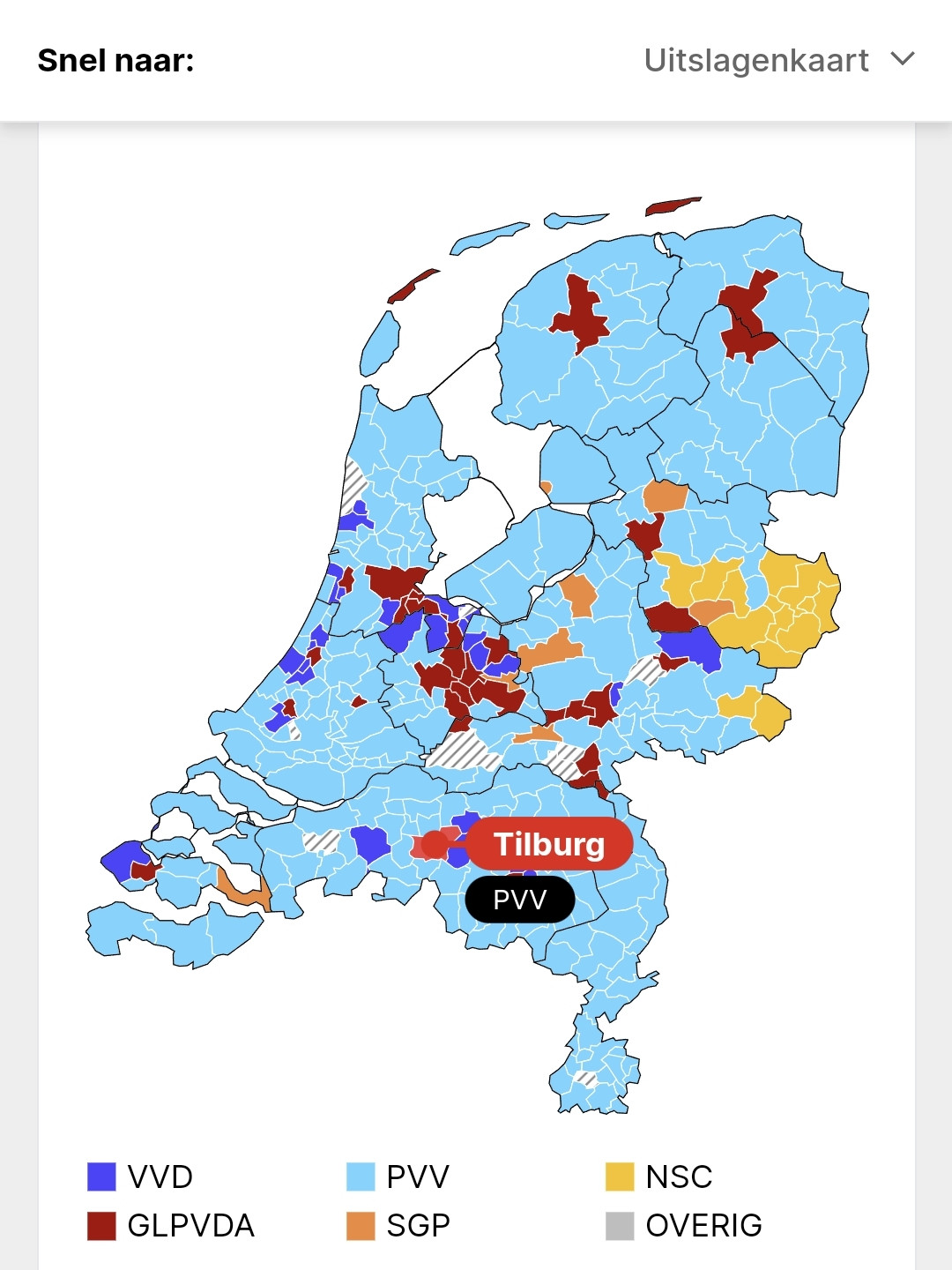 Uitslagen kaart.