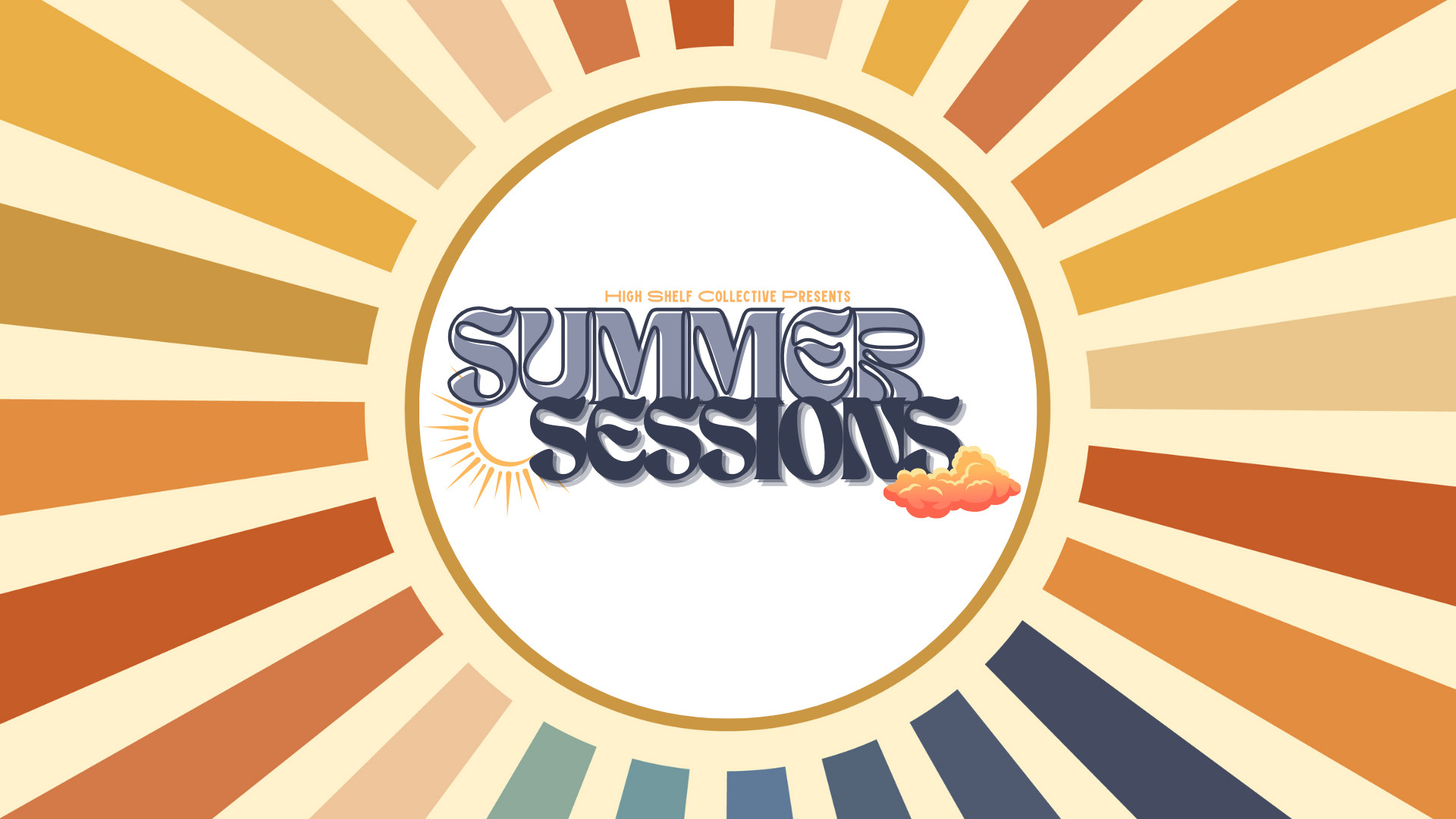 HSC Summer Sessions Promo - Retro summer sun vibes, warm colors with title inside sun center