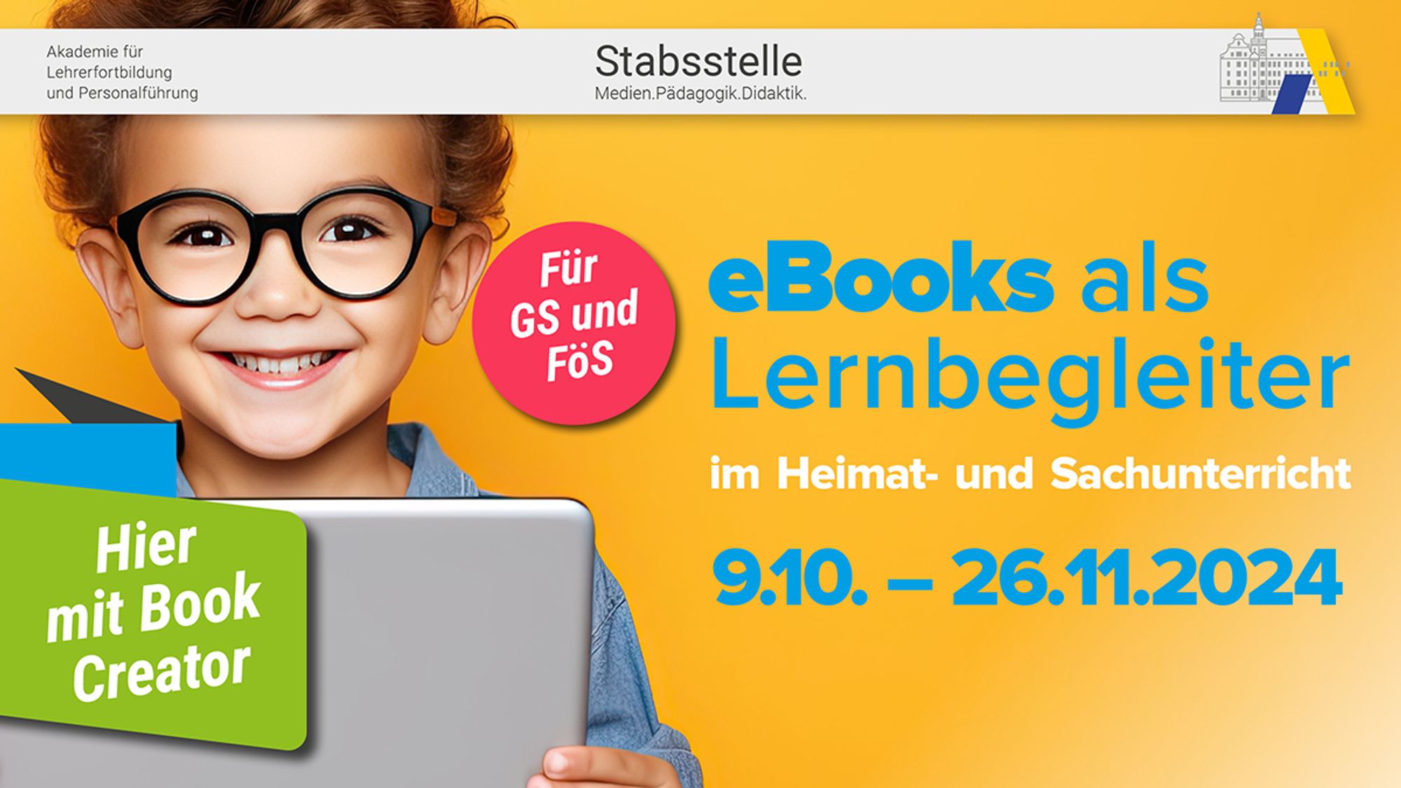 "E-Books als Lernbegleiter im Heimat- und Sachunterricht" lautet der Titel der neuen Reihe an der ALP-Stabsstelle vom 9.10.-26.11.2024