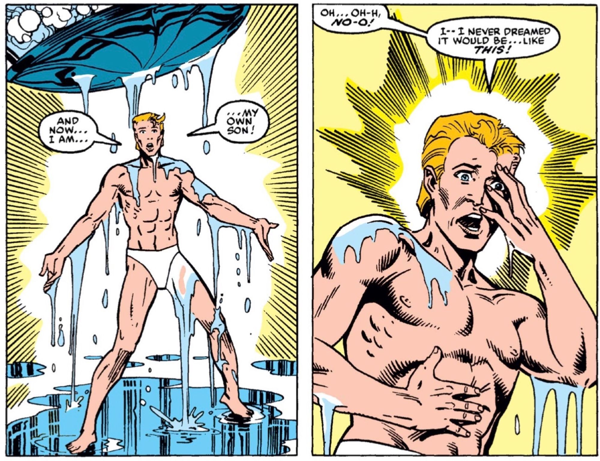 The Beyonder rebirthing himself in Secret Wars #9.