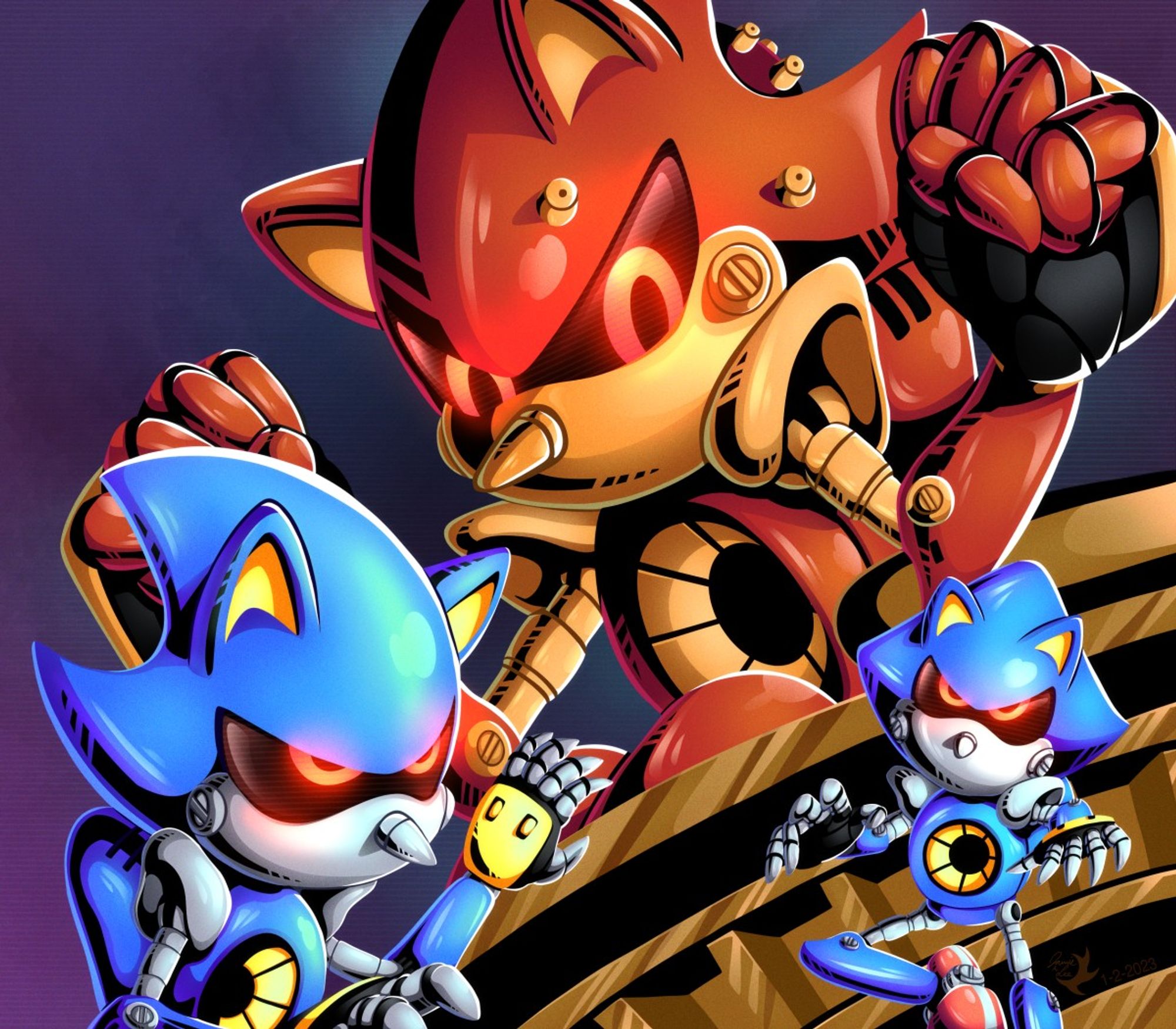 Emperor Metallix and a couple of smaller Metallixes in a redraw of a panel from the Brotherhood of Metallix story in Sonic the Comic
#MetalSonic #Metallix #StC #SonictheComic