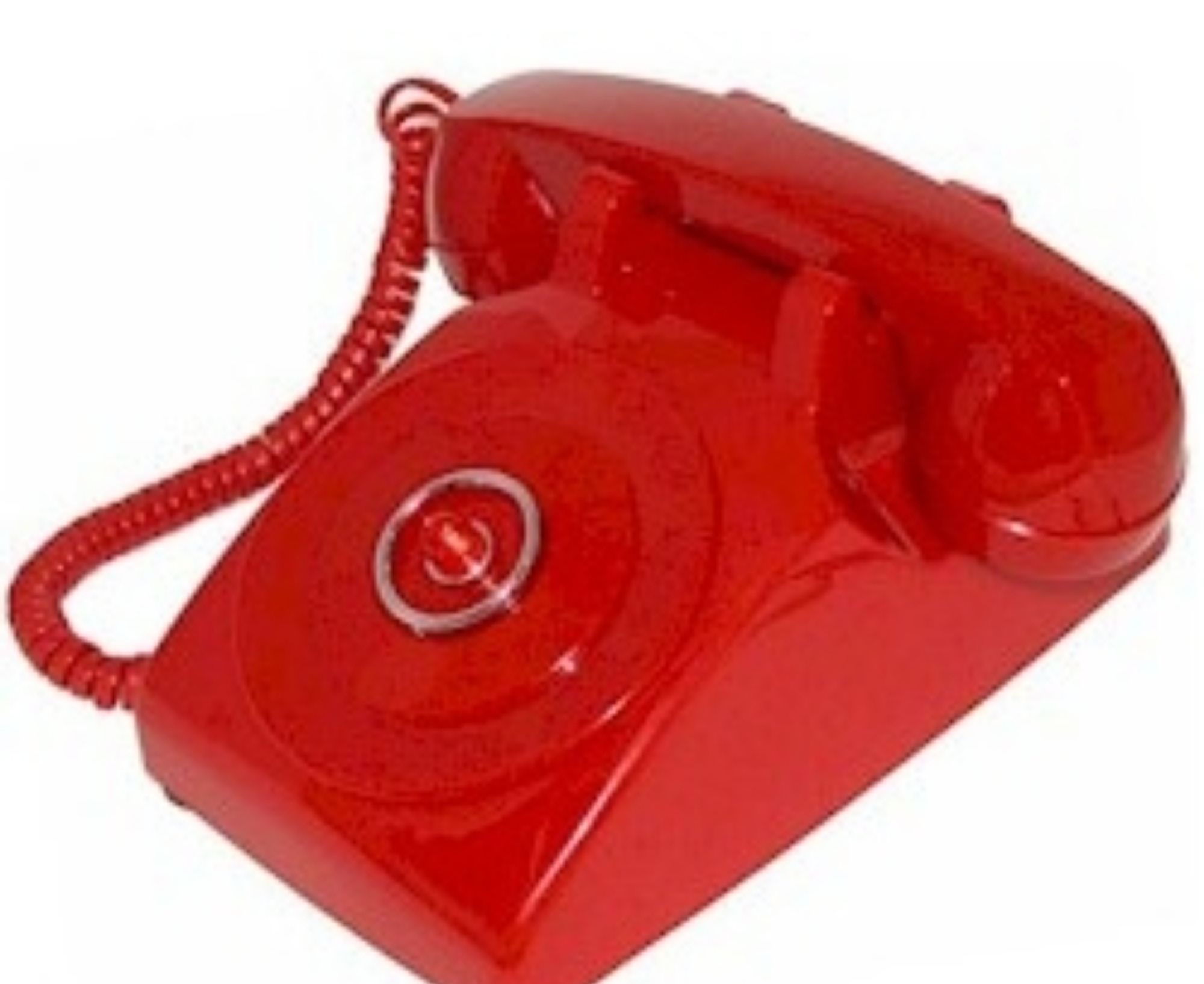 A red phone such as one would use as a hotline to reach a very important person or office.