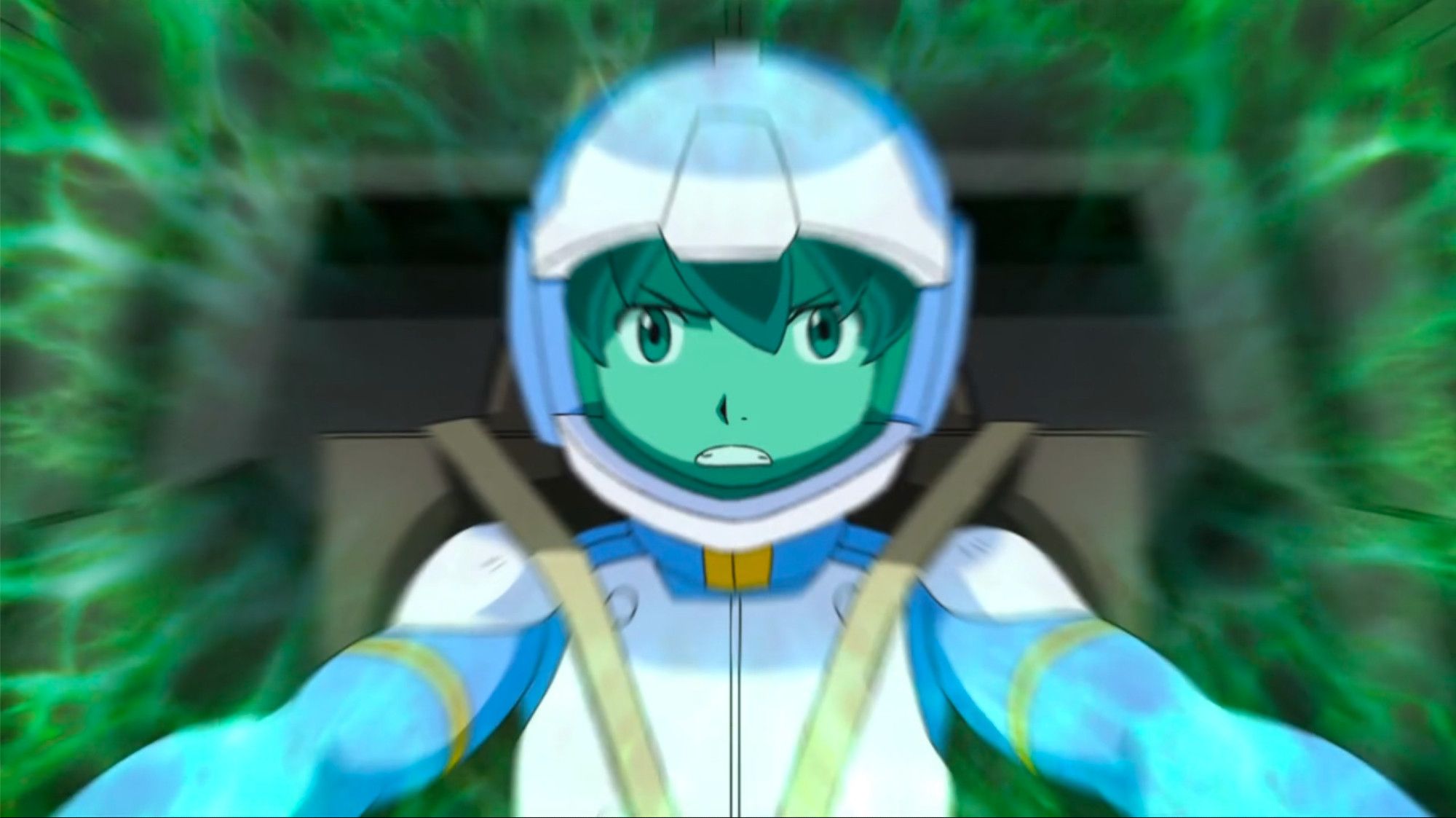 Flit having a newtype reaction right before destroying two UE mobile suits in a very flashy way