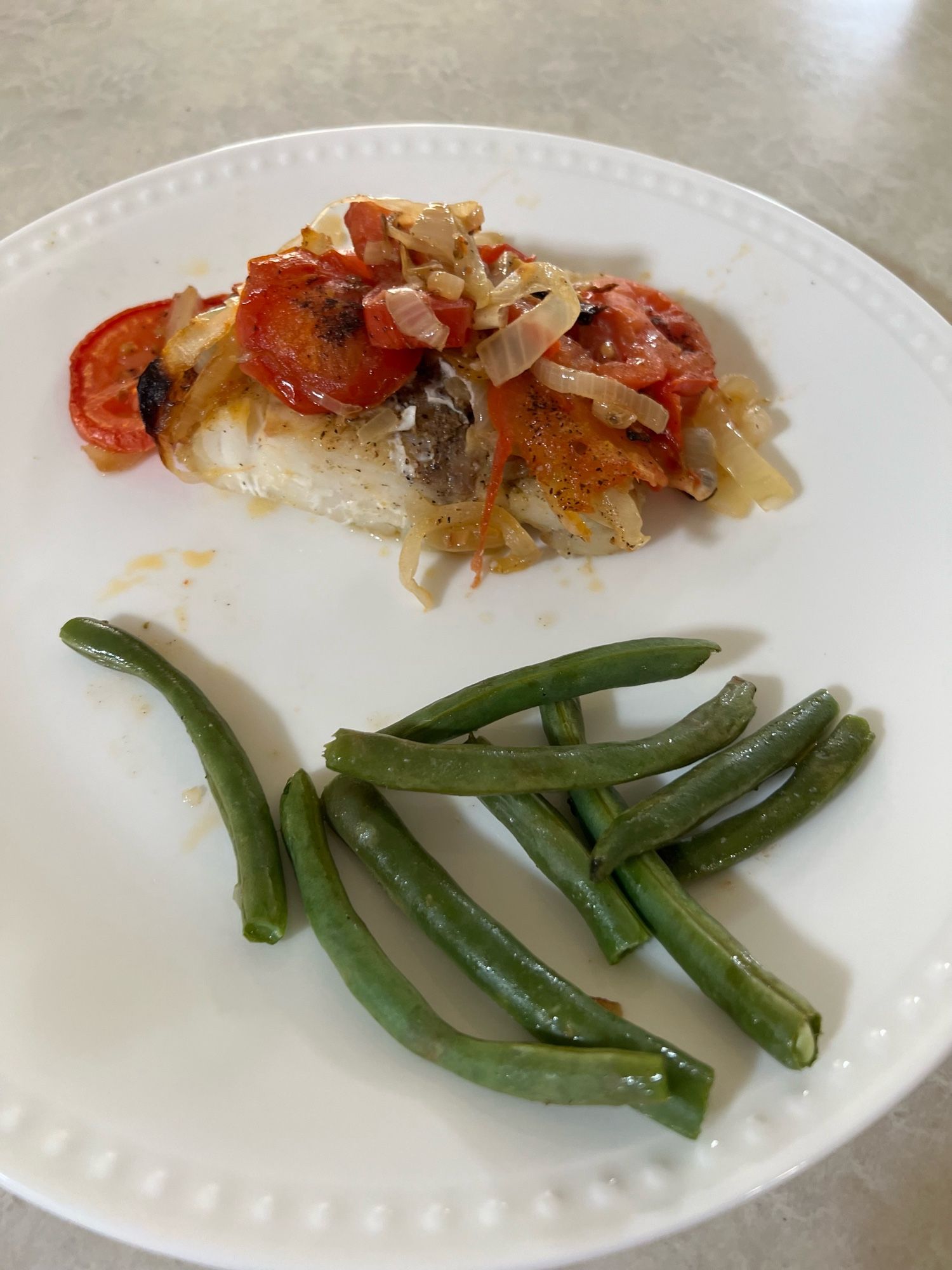 Greek style fish and green beans