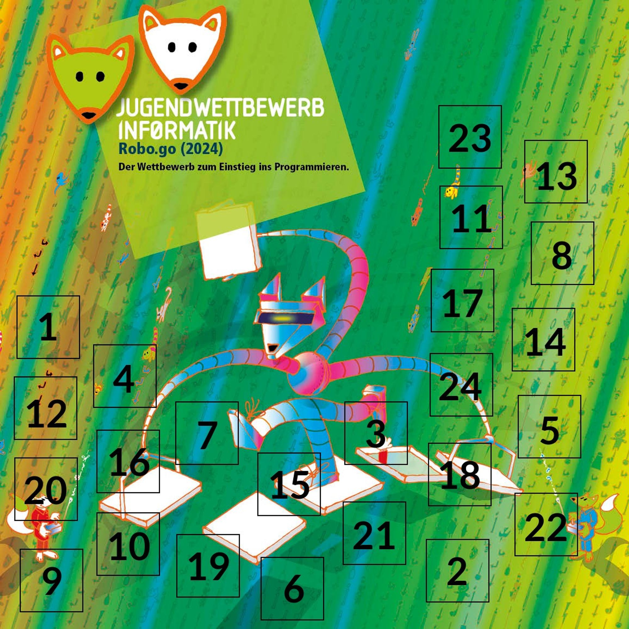 Ein Adventskalender über dem Poster für den Jugendwettbewerb 2024