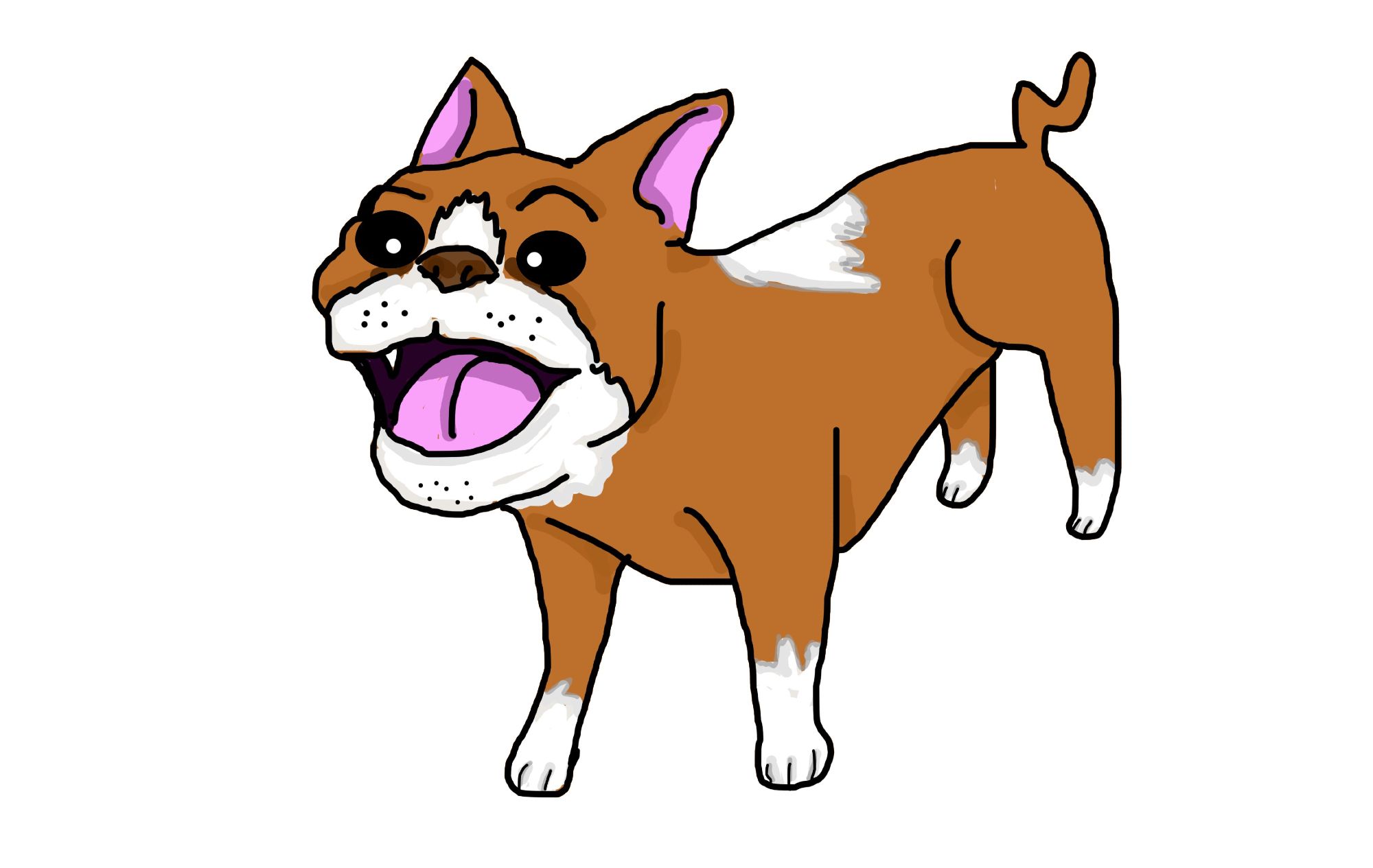 A cartoon image of a brown/tan/orange Boston Terrier.