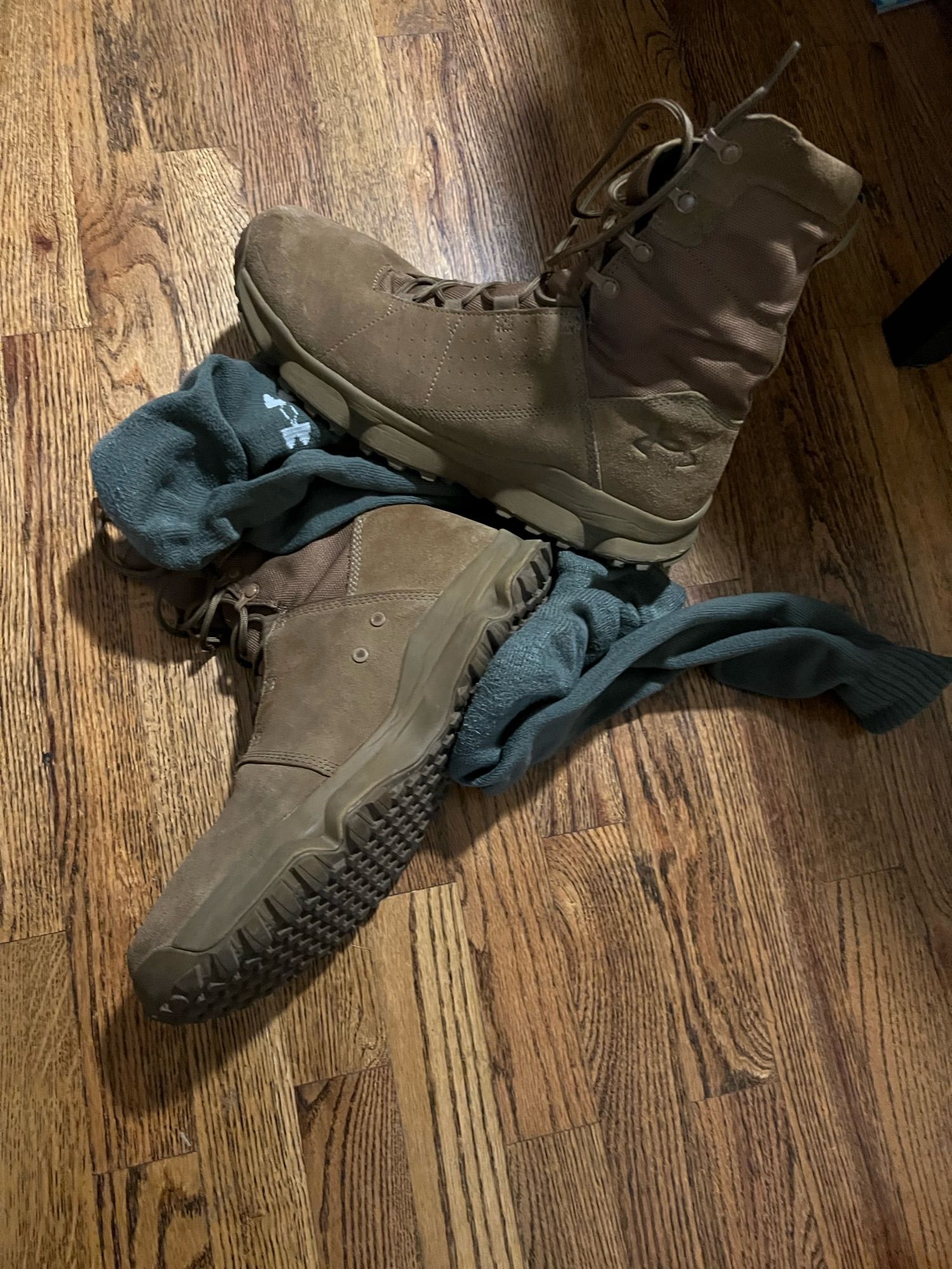 Under Armour Tac Loadout boots and OTC OD socks.