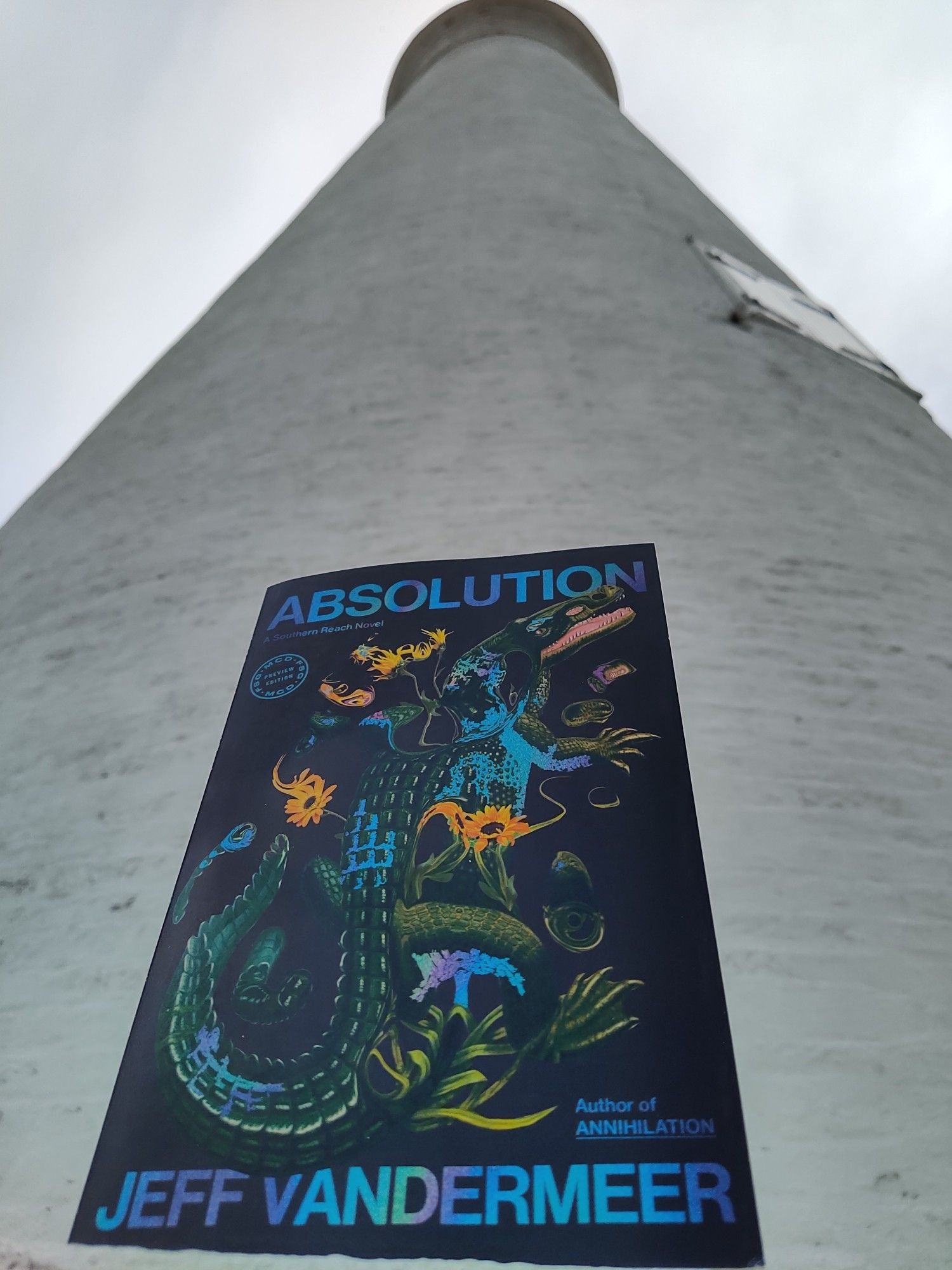 My forthcoming novel Absolution, in front of the St Marks lighthouse.