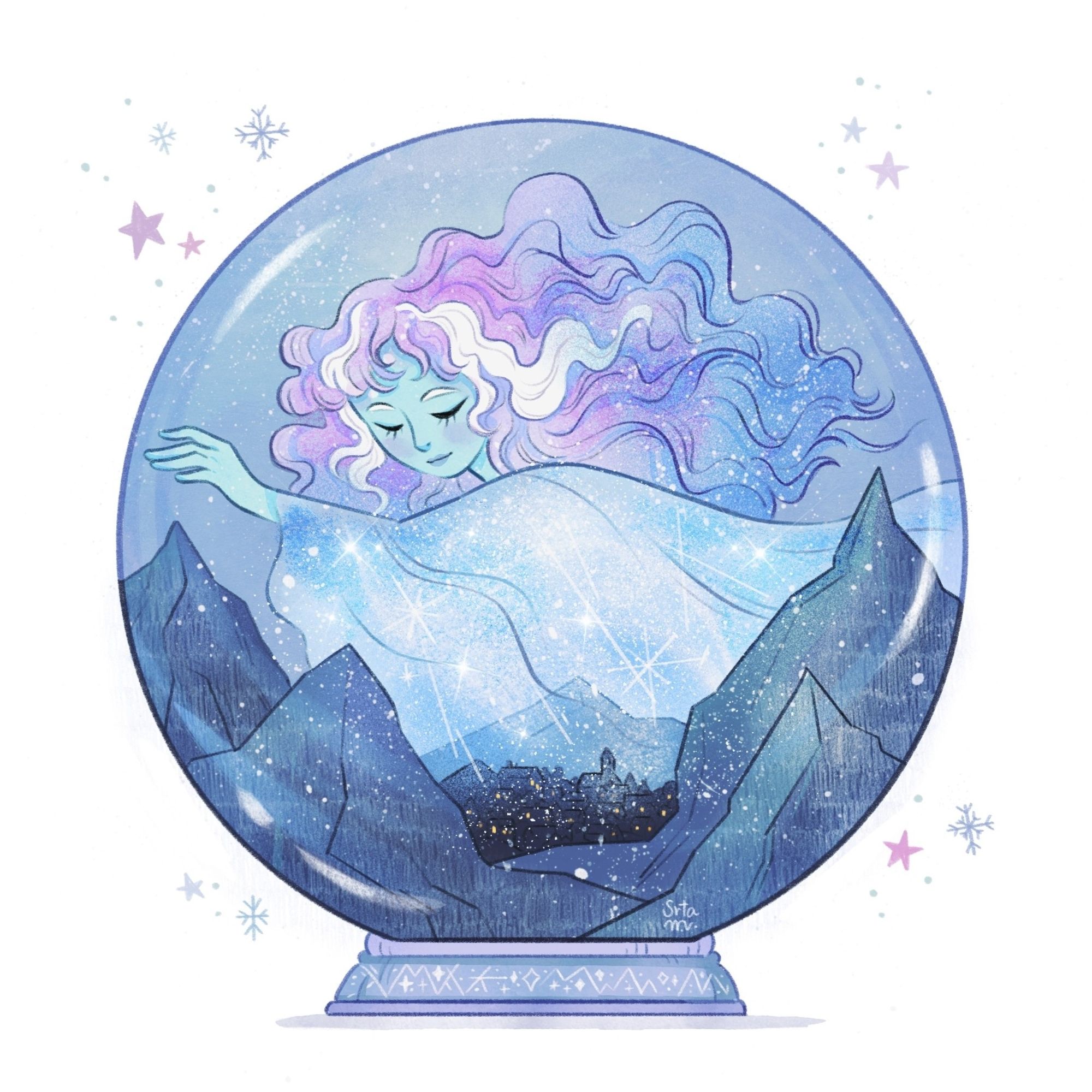 Màgic snowglobe with a winter goddess inside