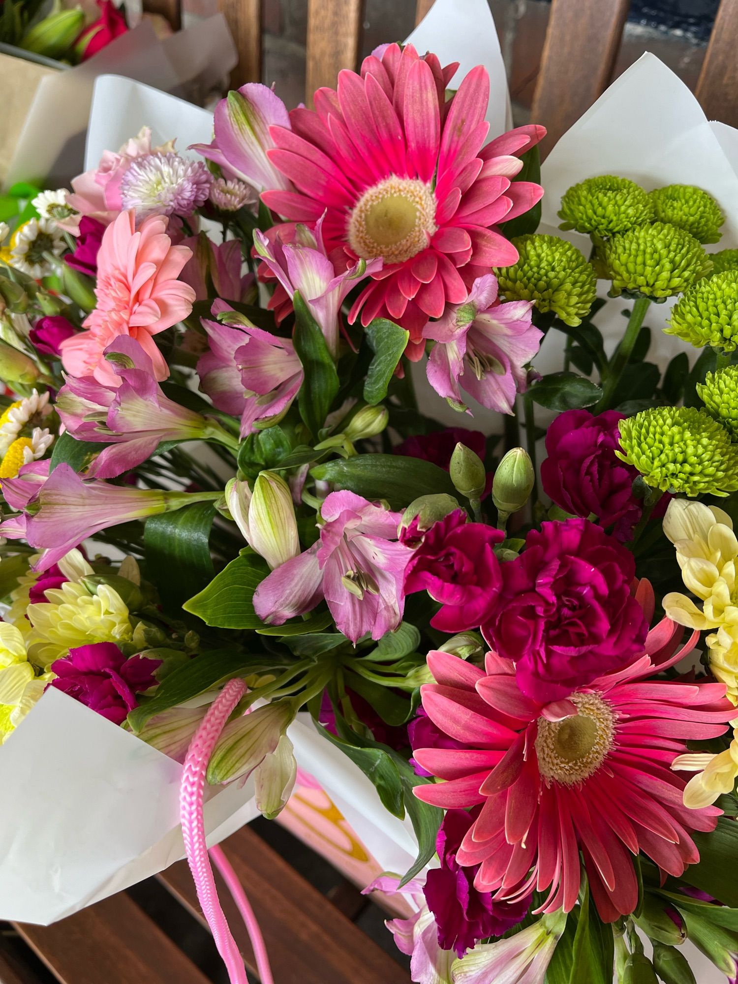 A large bunch of pink flowers