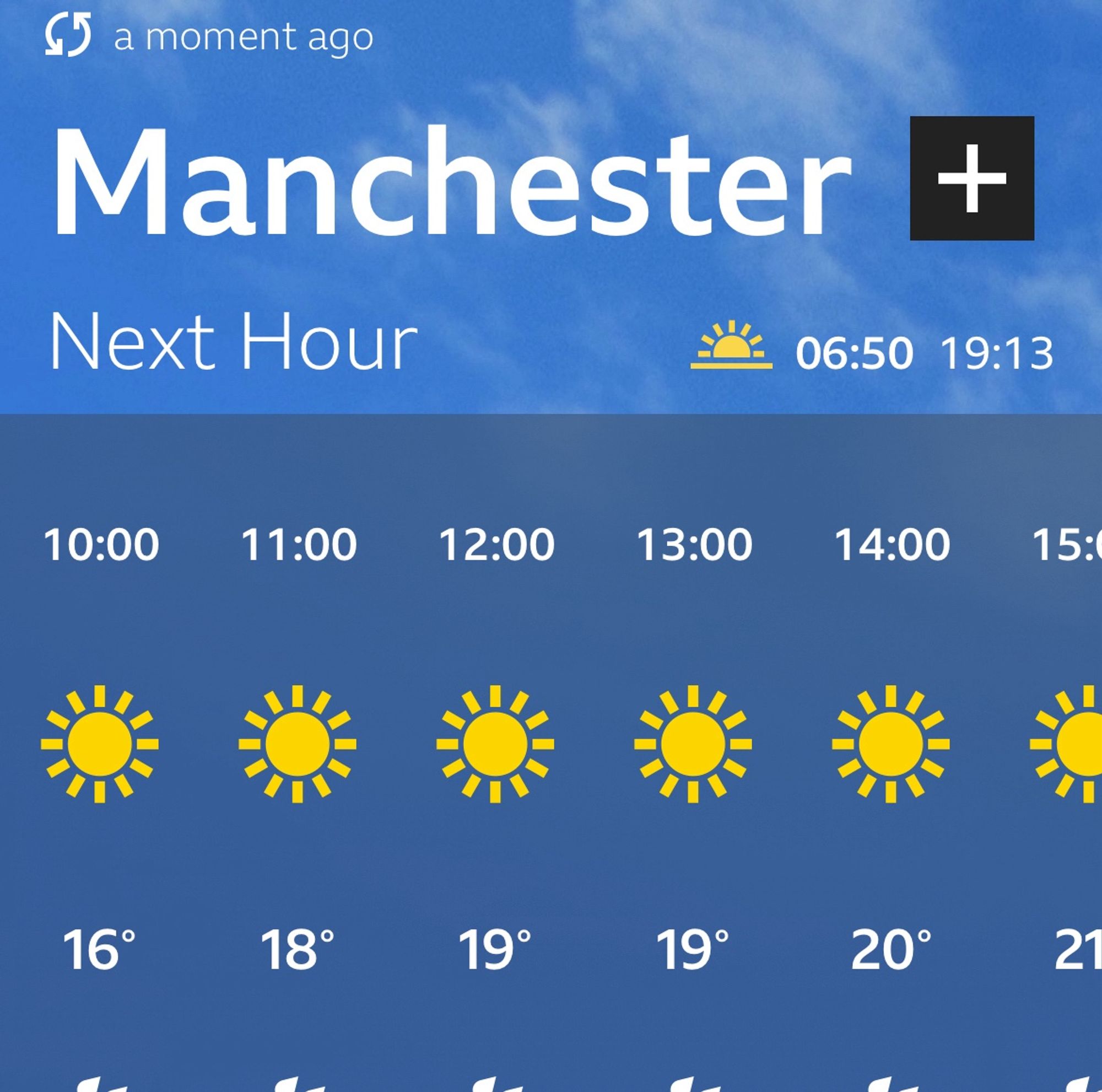 The weather forecast for today in Manchester. Sun sun sun!