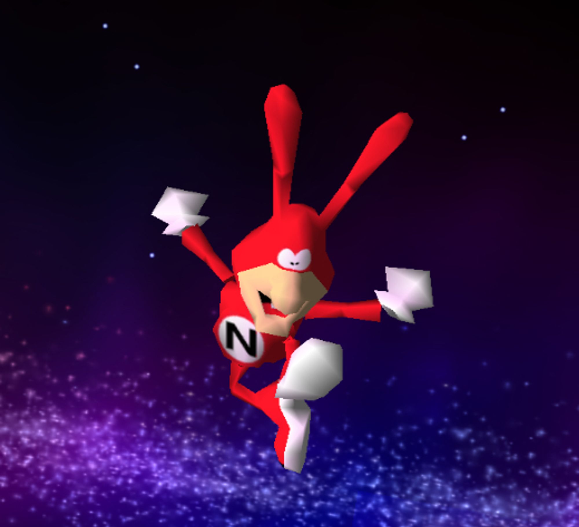 Yo! Noid 2 version of The Noid jumping in front of what looks to be the Final Destination Melee space background.