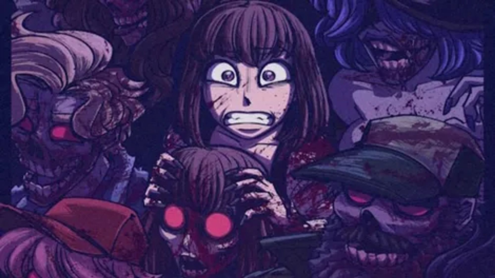 Who I assume to be Anya of "Assignment Anya" surrounded by zombies of various Dead Estate characters.