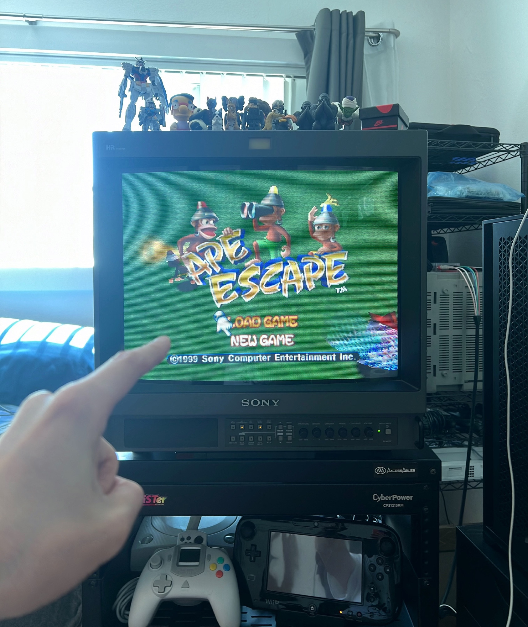 Me pointing at the start menu for Ape Escape on my Sony PVM-1954Q