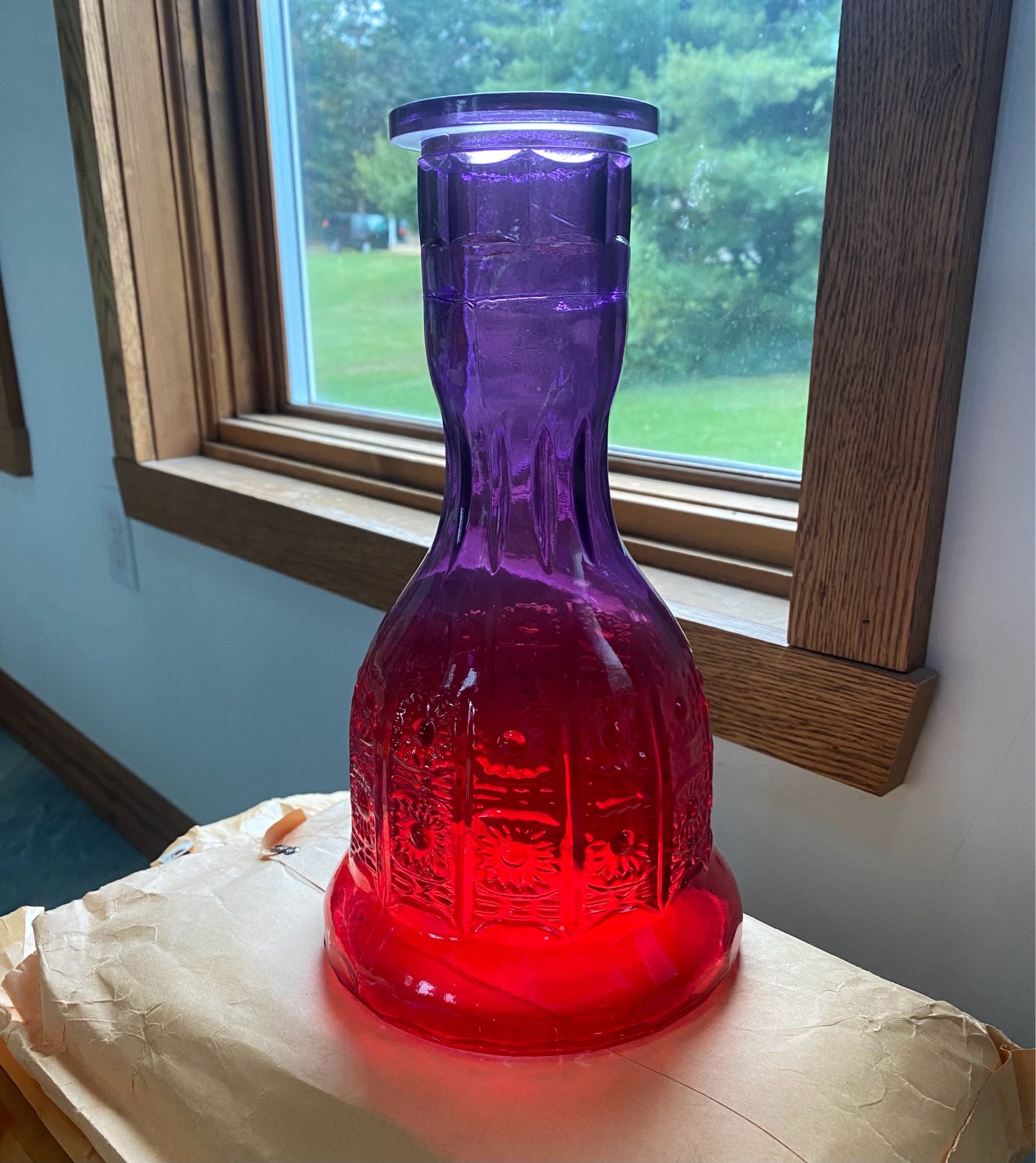 Purple and red gradient glass hookah base.