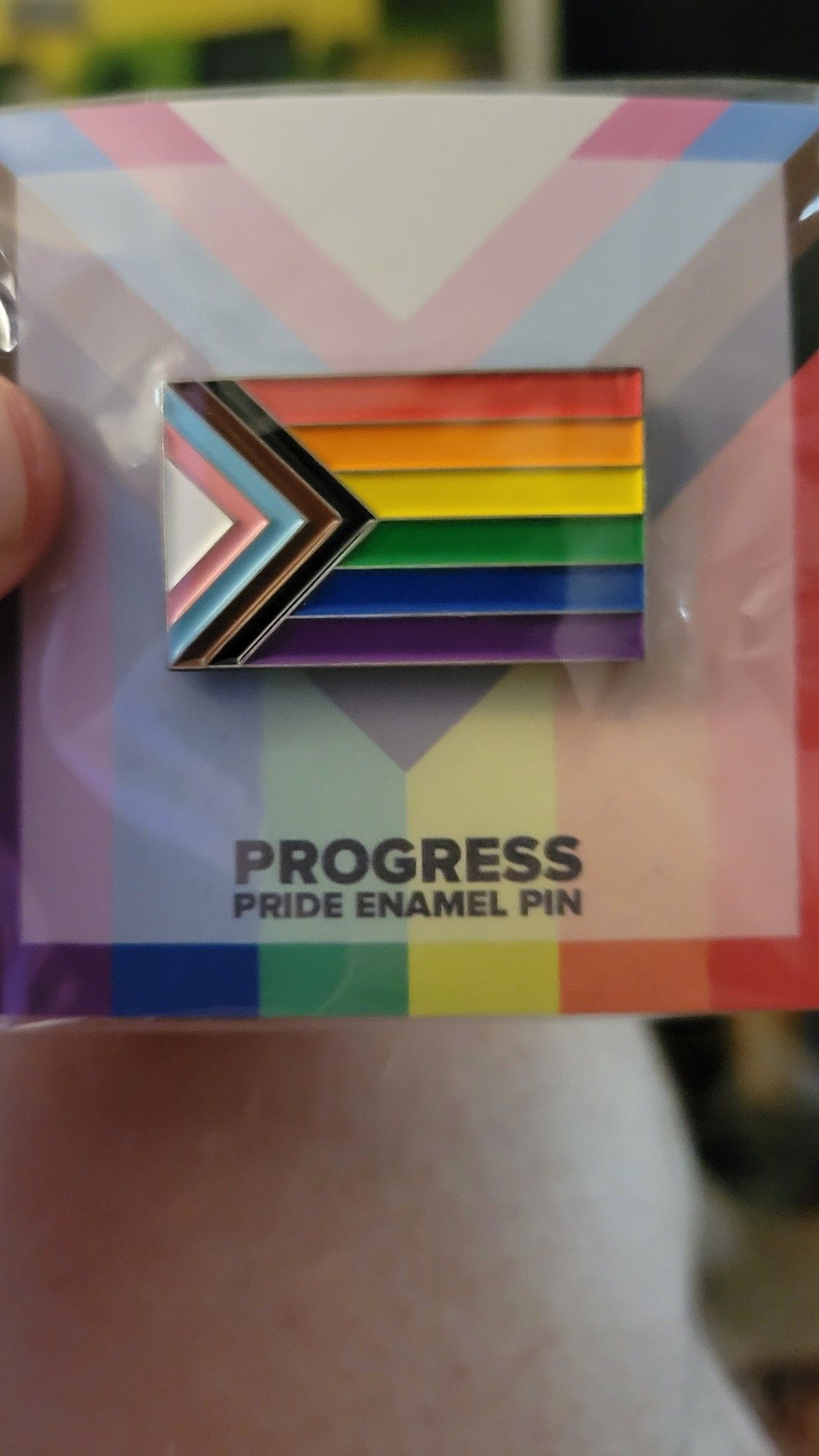 Enamel Pride Flag Pin. If you read the Alt text, you're cute, have a good day.