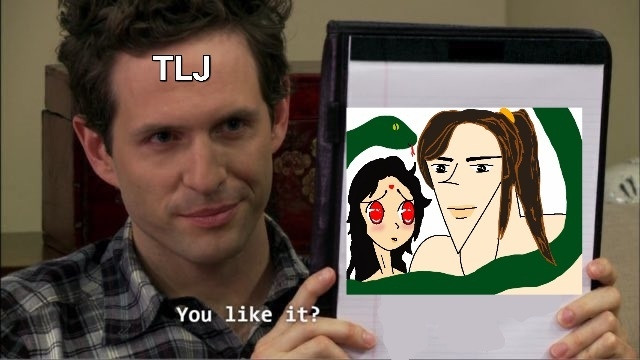 Screenshot of Dennis from It's Always Sunny in Philadelphia. He has been labeled as TLJ (Tianlang-jun). He's holding up an edited version of Hot Yaoi Base where he is the smaller one and Su Xiyan is the larger one. Zhuzhi-lang is also there because OP (me) wanted to draw him. 

TLJ is looking slightly away from the viewer and asking "You like it?"