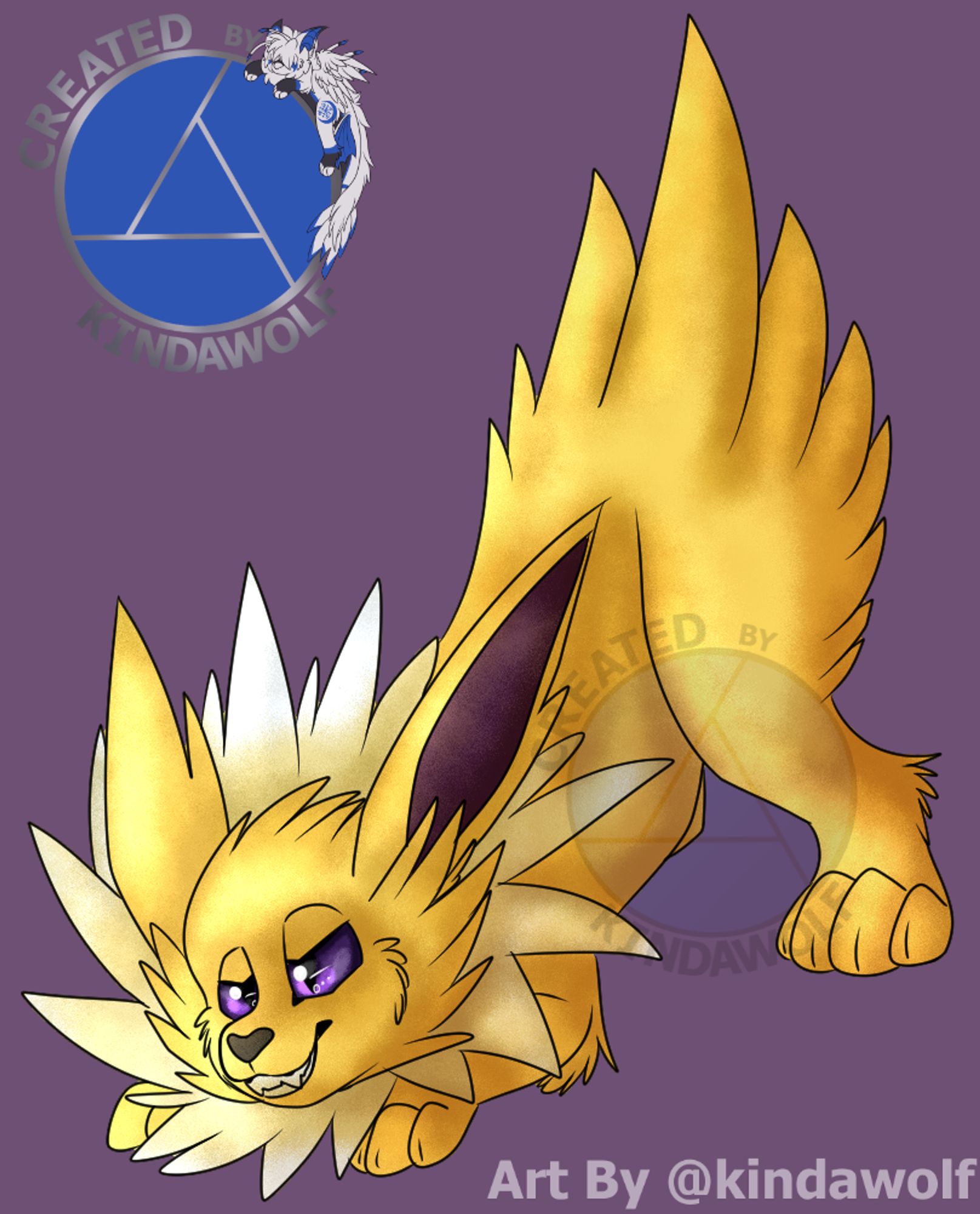 Jolteon crouched with butt in the air looking determined/angry 