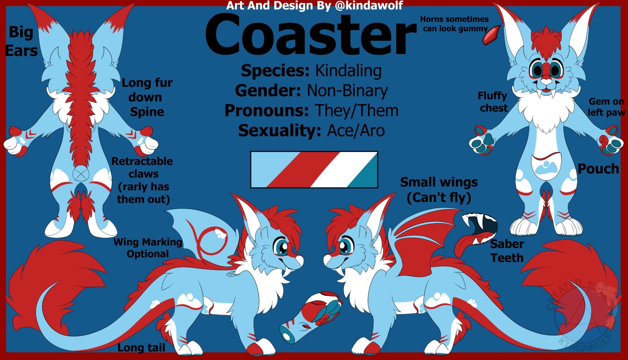 ref of a blue, white and red kindaling called coaster