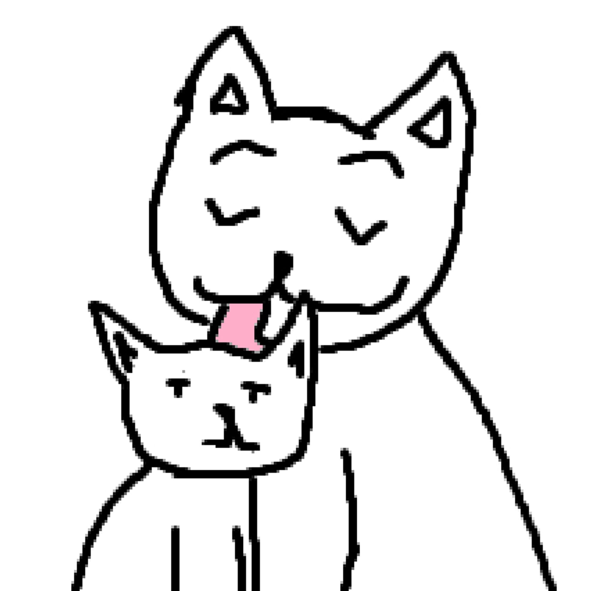 Mspaint drawing of a kitten being washed by their parent