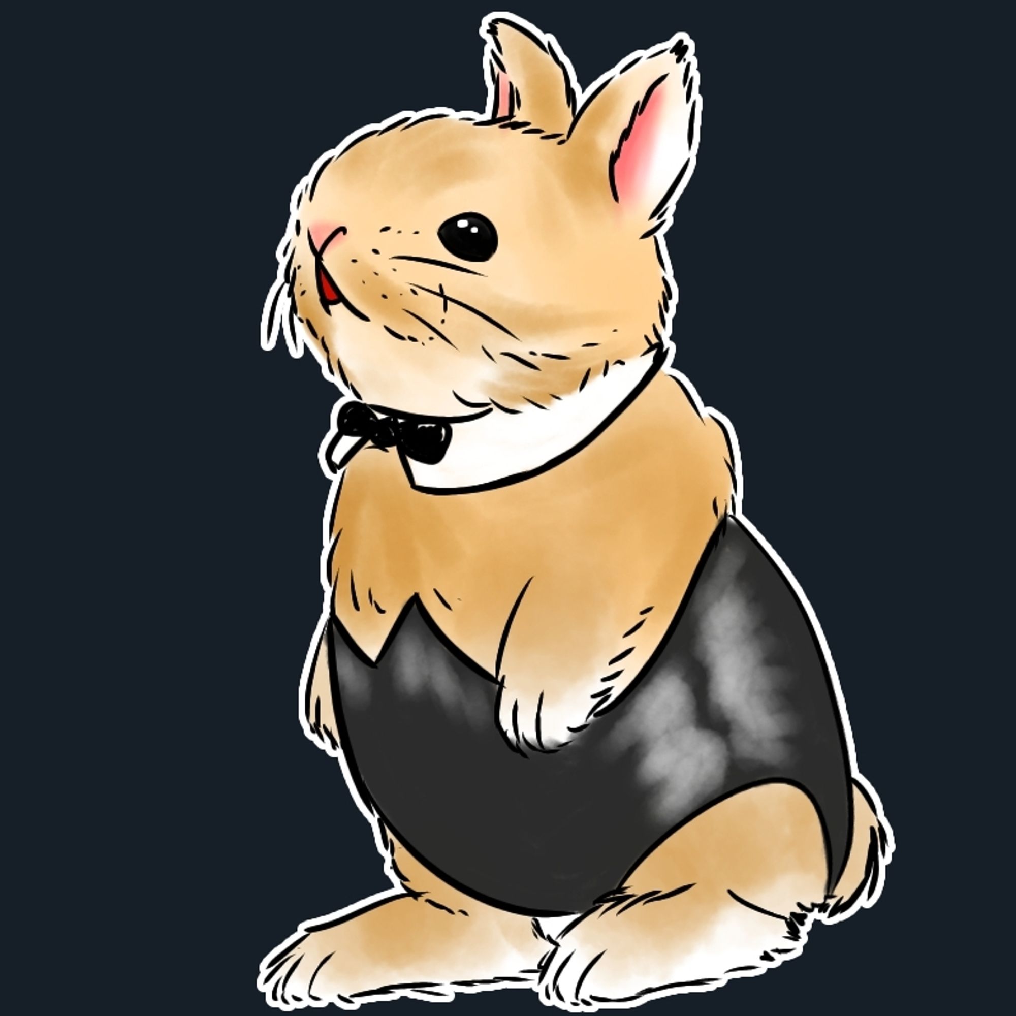 a drawing of a small realistic rabbit wearing a bunnygirl suit and collar