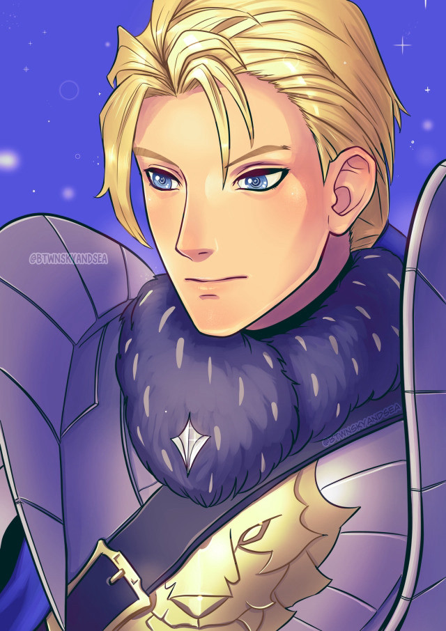 Illustration of a young man wearing fantasy armor gazing somberly into the distance. Dimitri from Fire Emblem Three Hopes