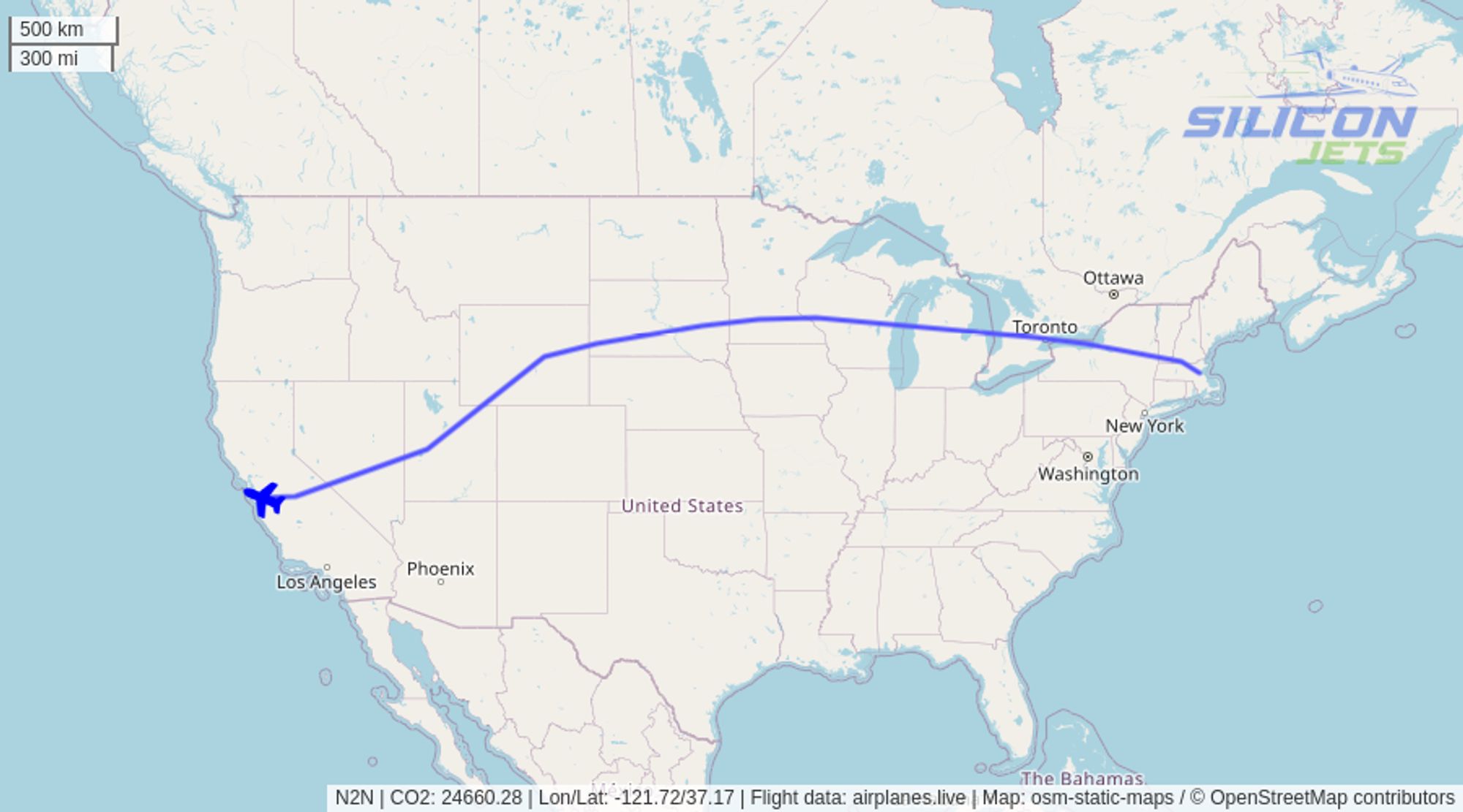 N2N (#gulfstream G650 reportedly used by #timcook) no longer detected in flight. Emissions est. 24660 kg #CO2 (compared to 1278 kg flying commercial). #CO2emissions