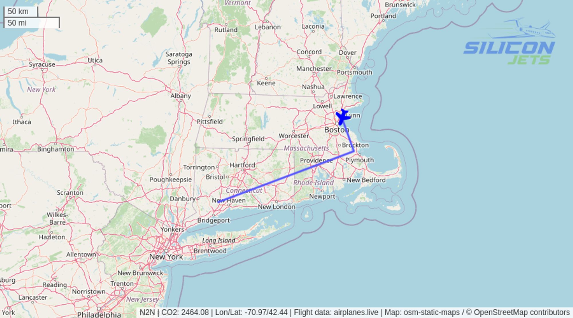 N2N (#gulfstream G650 reportedly used by #timcook) no longer detected in flight. Emissions est. 2464 kg #CO2 (compared to 128 kg flying commercial). #CO2emissions