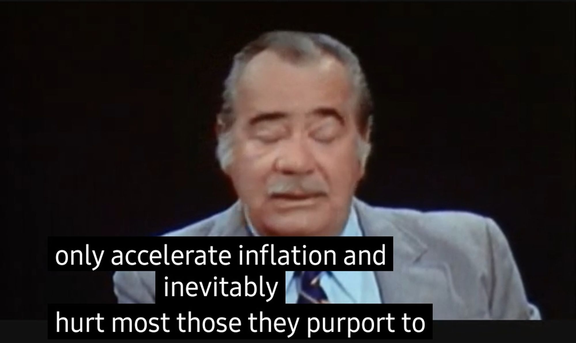 Kentucky Fried Movie, Count Pointer Count section

John Fitzsimmons: Sheila, will you and your pack of bleeding heart liberals never learn that expanding welfare roles only accelerate inflation and inevitably hurt most those they purport to help?

[not pictured: Sheila's response]

Sheila Hamilton: Why John, you old stick in the mud. [to camera] I've been listening to that horse shit of yours for months, and you can take that crap and blow it out your ass. And for good measure, sit on THIS [flips the bird] John.