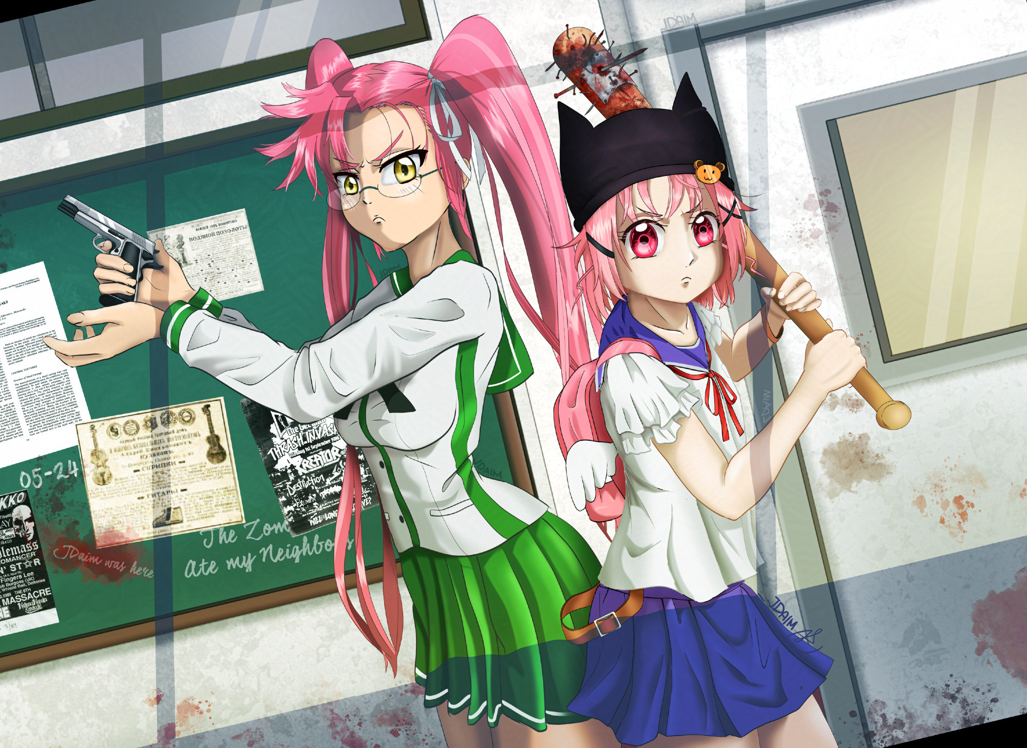 xover anime fanart - HOTD and School Live! 