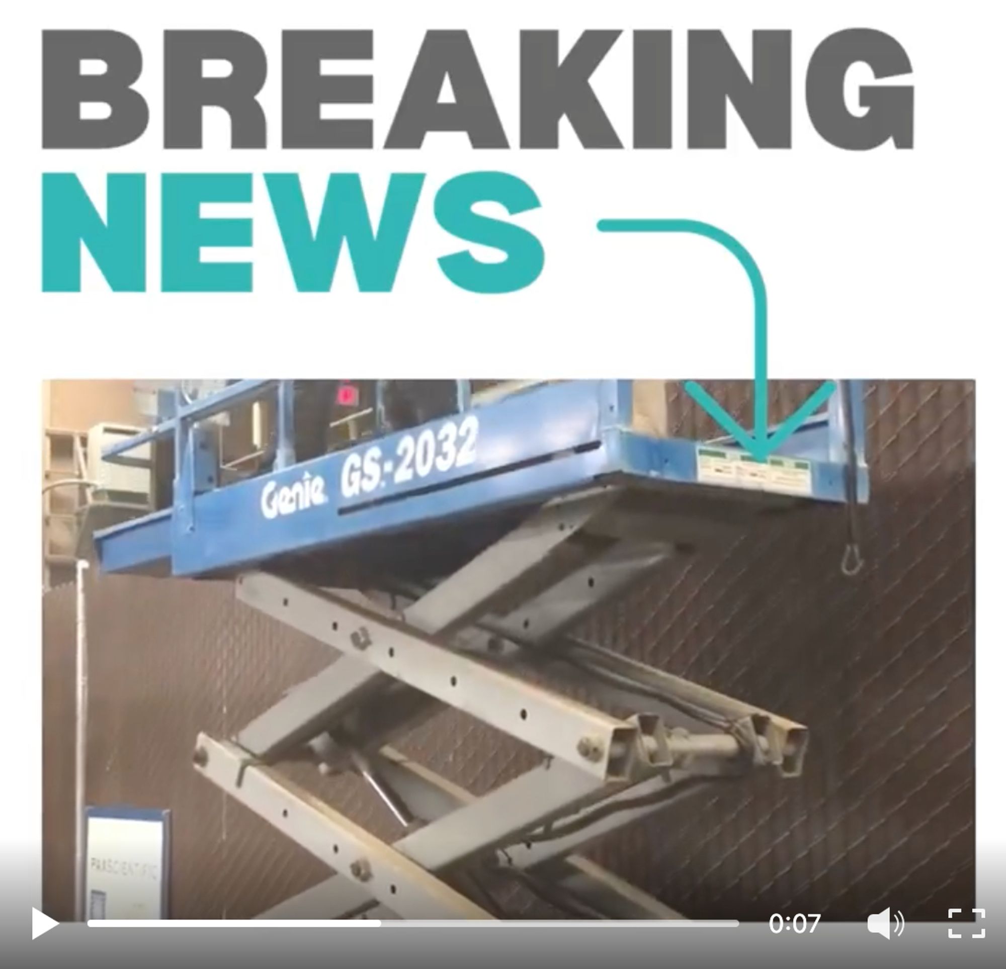 Screenshot of video showing industrial scissor lift powered by nickel-zinc batteries.