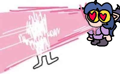 A mini form of Sucre the succubus blasts a pink love beam with heart eyes onto a figure.