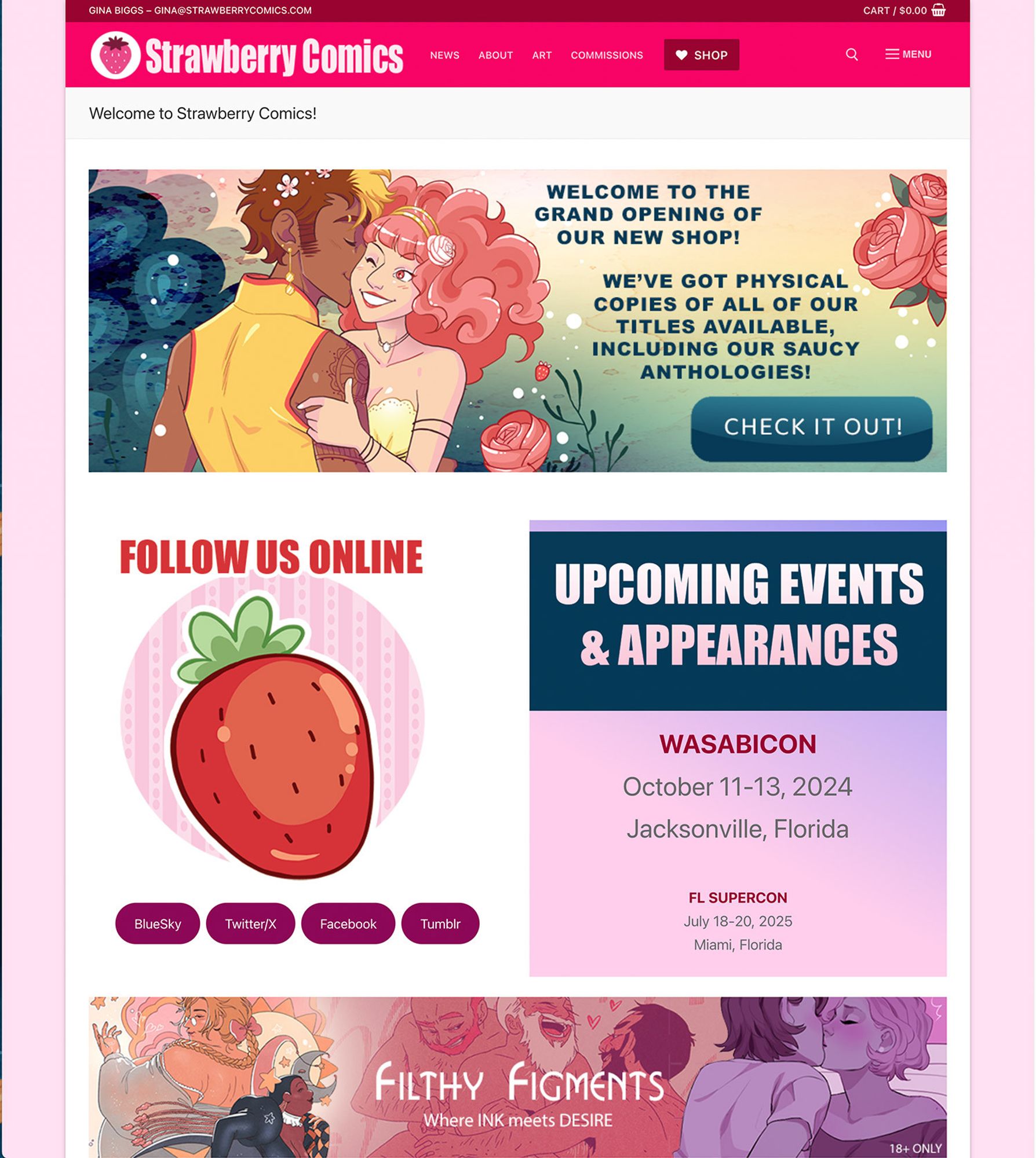 Screen shot of the new Strawberry Comics main page!