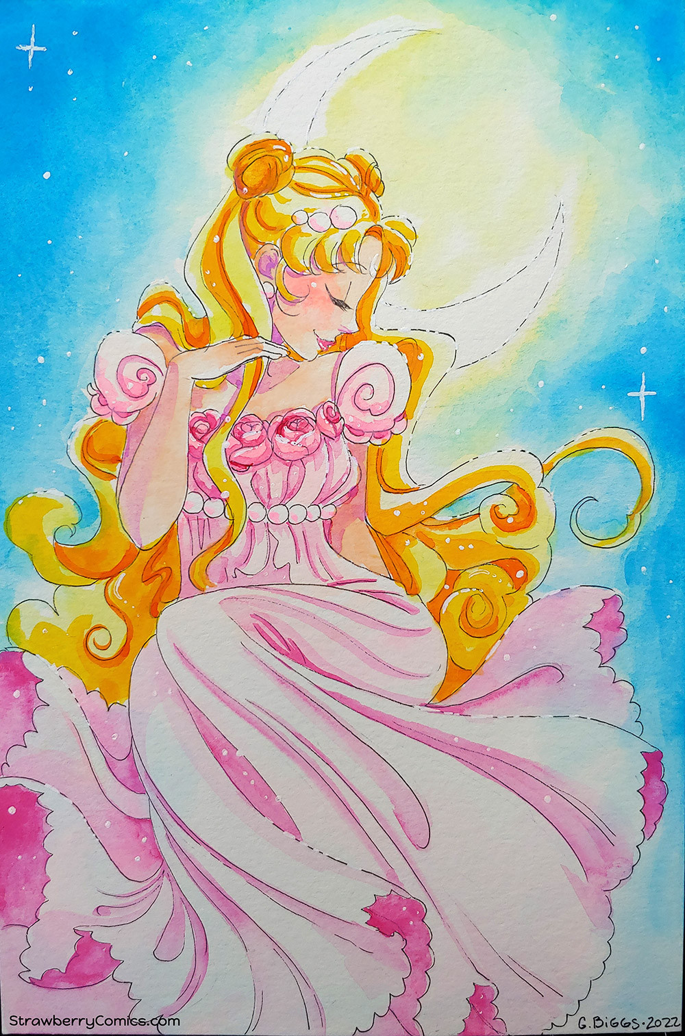 princess serenity sitting under moonlight