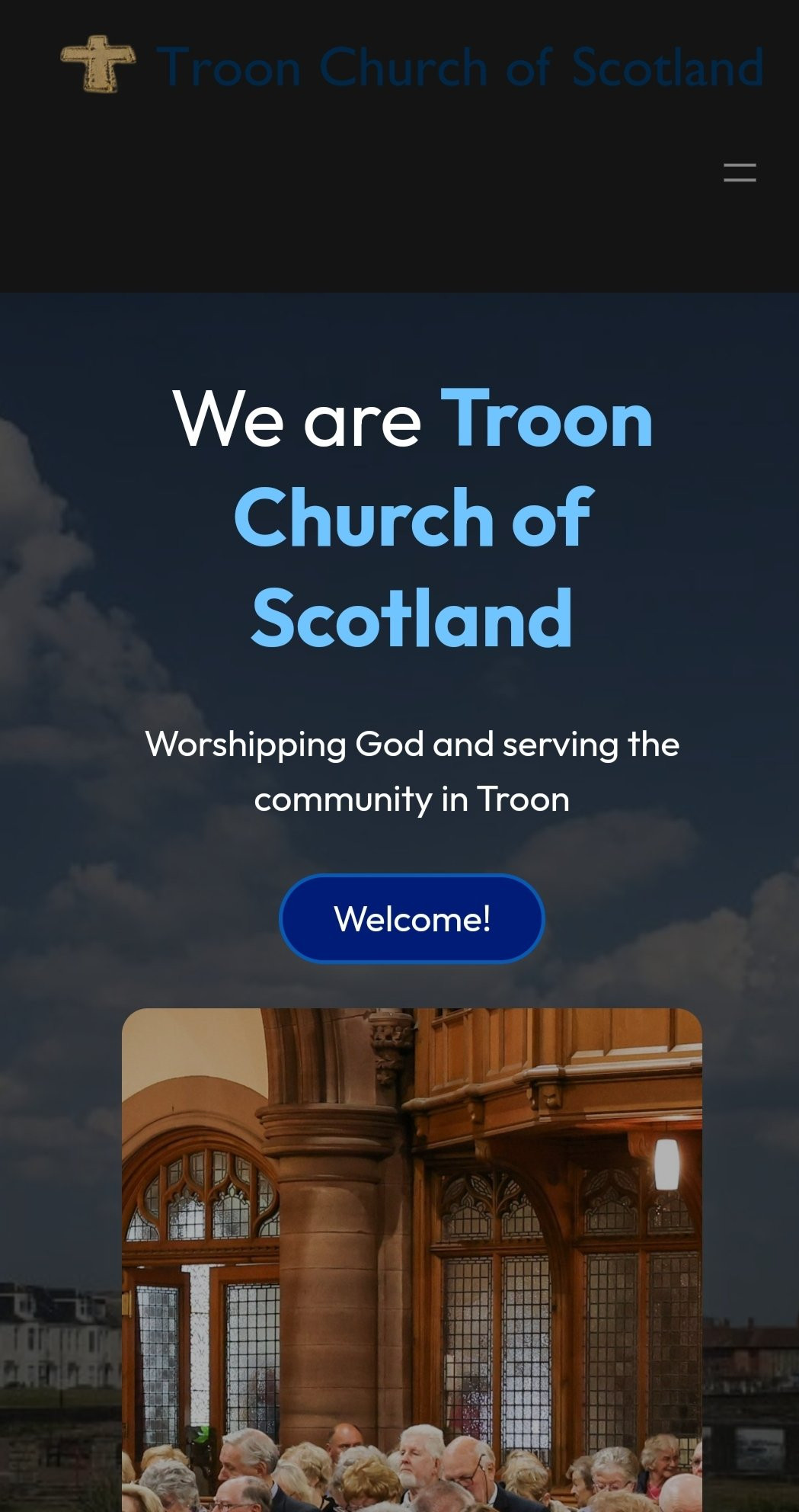 Advertisement reads "We are Troon Church of Scotland, Worshipping God and serving the community in Troon"