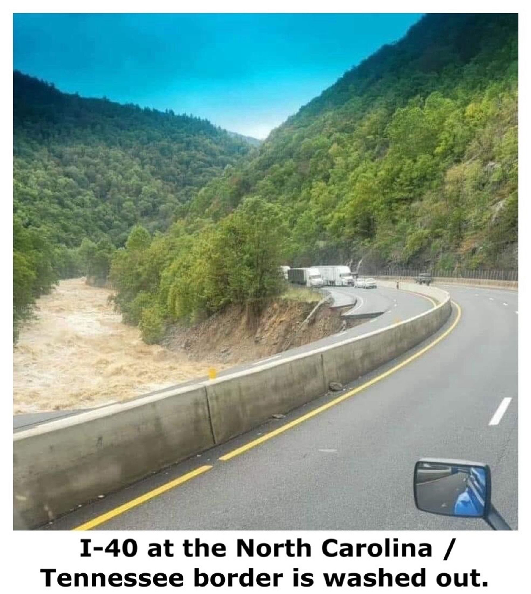 Interstate 40 at the N.C./Tennessee border has suffered major damage