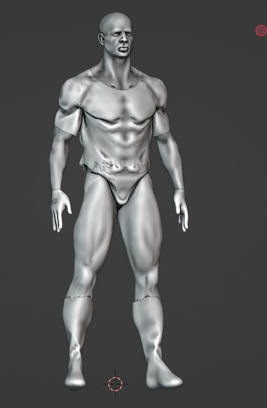 Base mesh with basic shirt, gloves and boots about 50 frames in.  Shirt is sagging nice, but clipping with pants area.  Boots also sagging more than desired for leather.  Also need to figure how to widen tops and/or add trim.